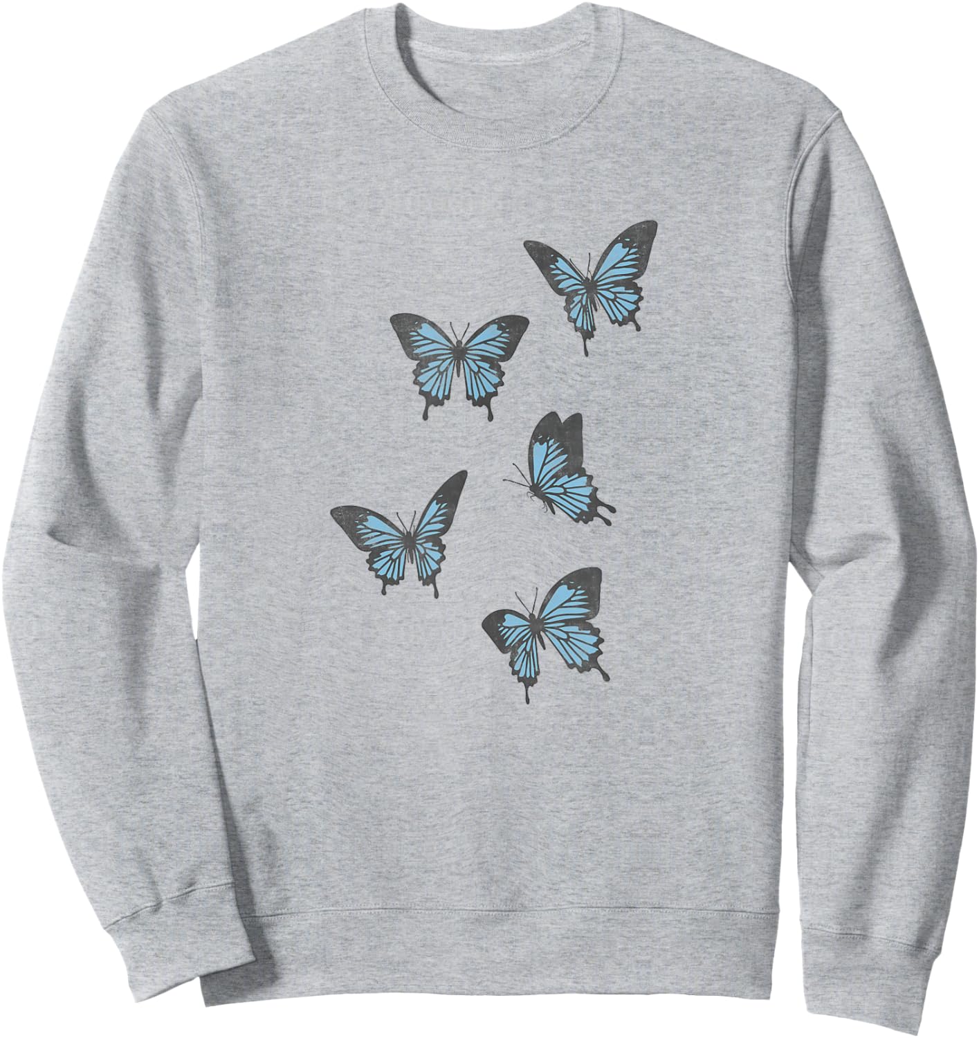 Fifth Sun Blue Butterflies Portraits Sweatshirt - Sweatshirt | Ash