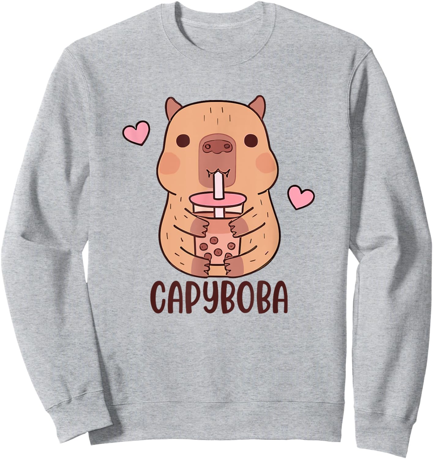 Funny Capybara, Capyboba Boba Milk Tea, Lovely Animal Sweatshirt - Sweatshirt | Ash