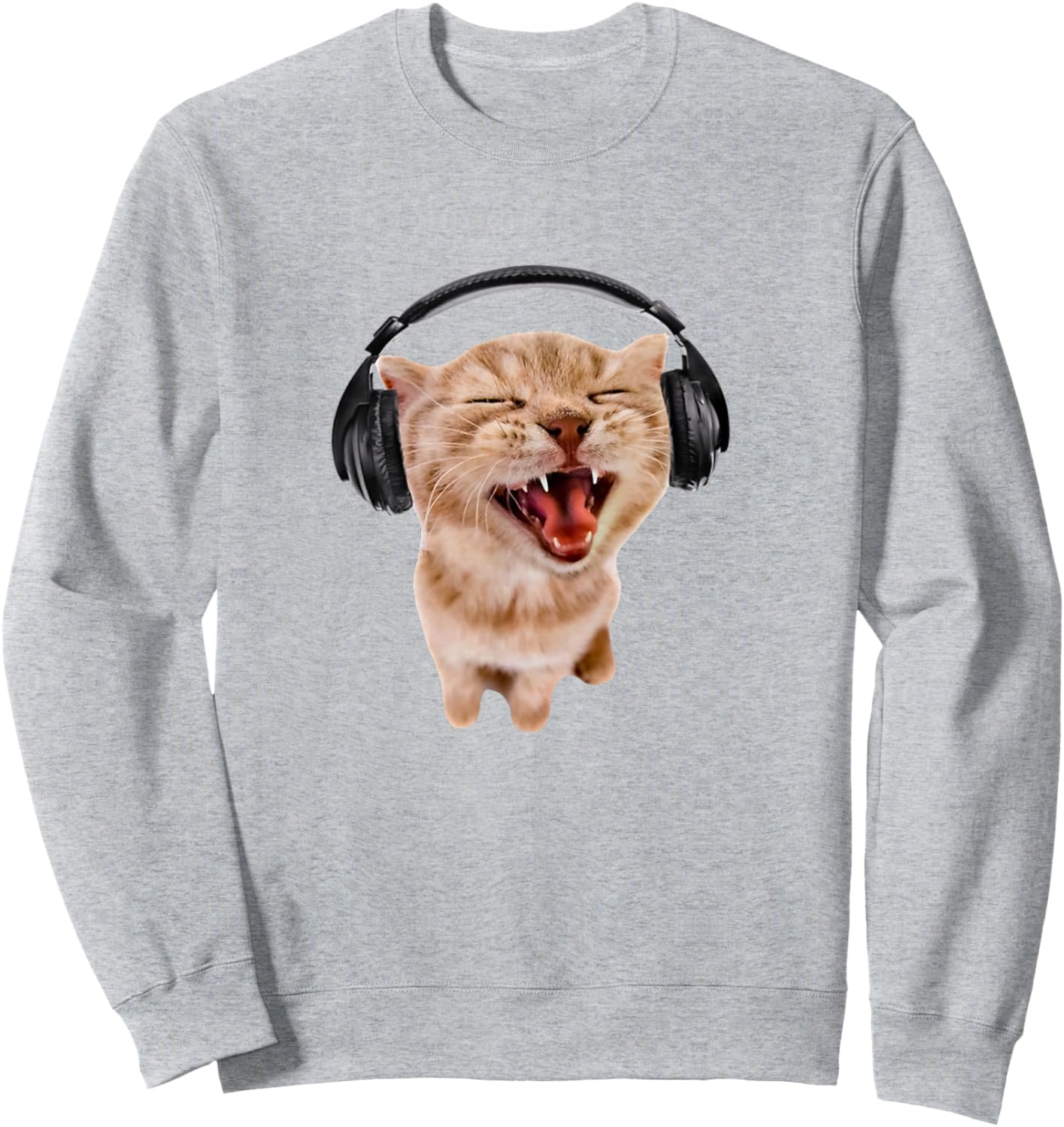 Silly Cat with Headphones Sweatshirt - Sweatshirt | Ash