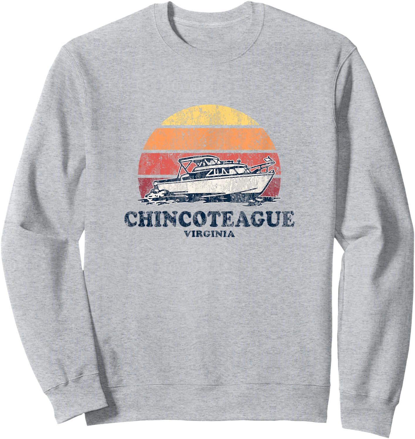 Chincoteague VA Vintage Boating 70s Retro Boat Design Sweatshirt - Sweatshirt | Ash