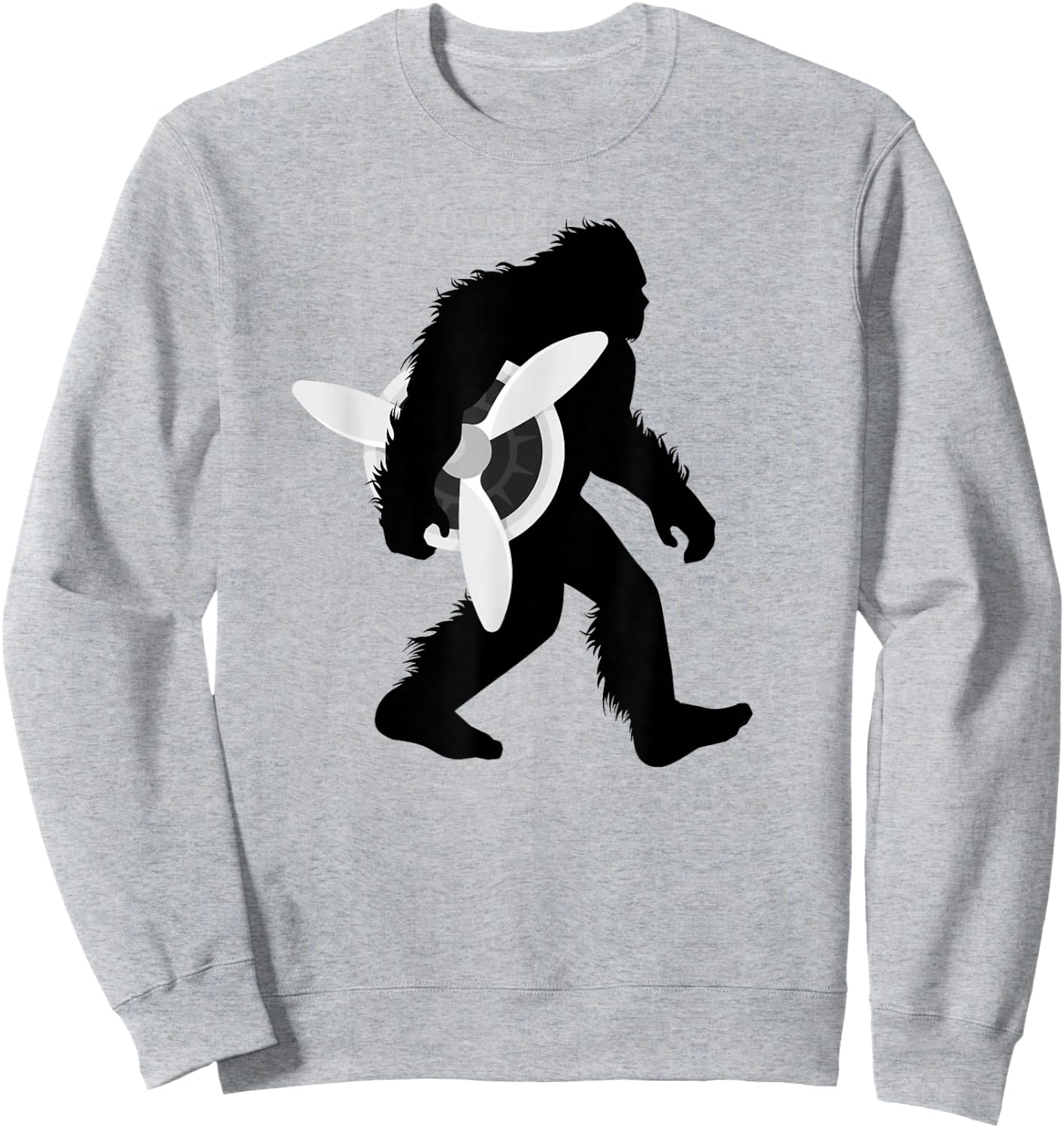 Bigfoot Carrying Airplane Propeller Sasquatch Pilot Sweatshirt - Sweatshirt | Ash