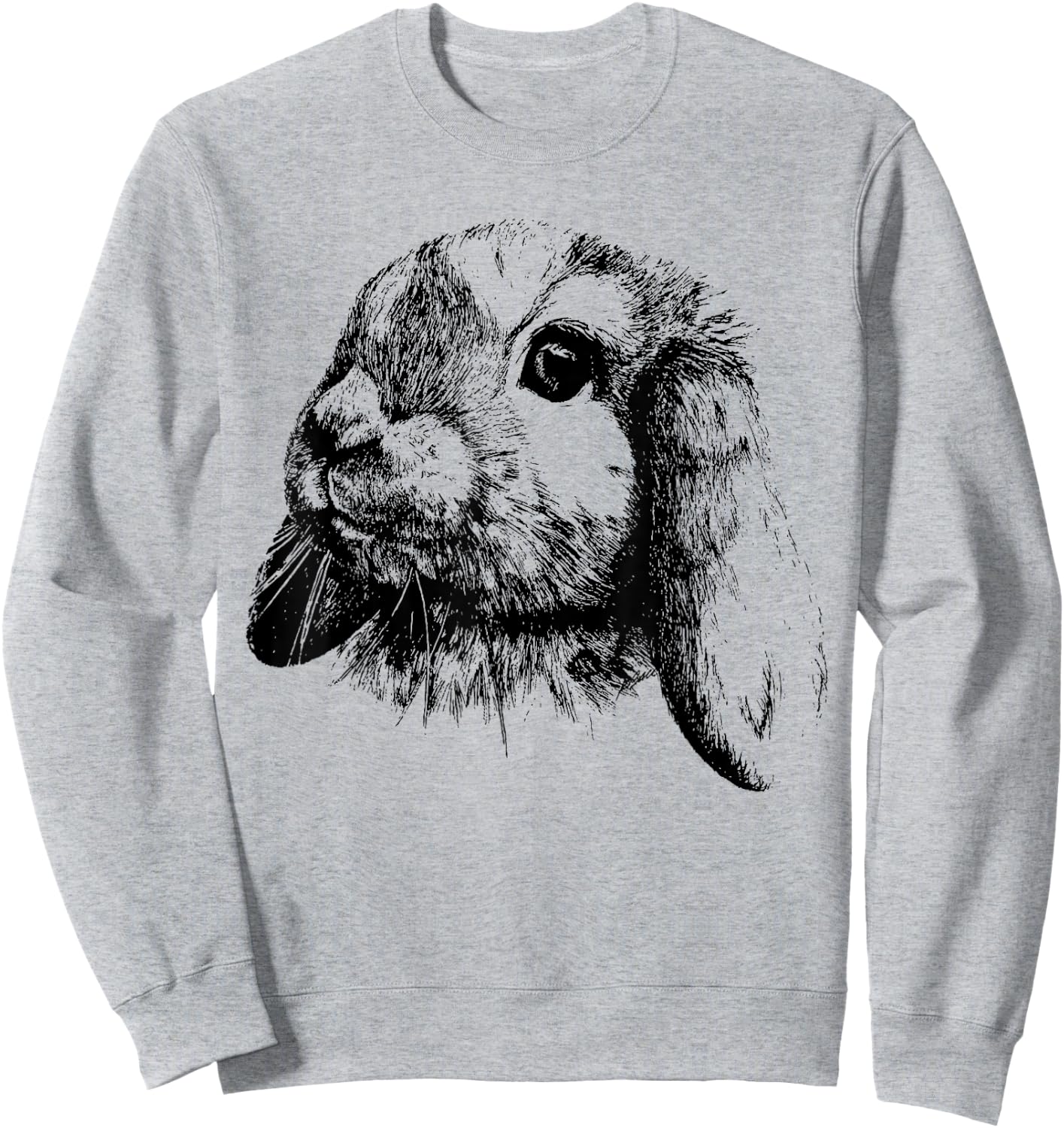 Rabbit Bunny Realistic Drawing , Graphic Lop Eared Bunny Sweatshirt - Sweatshirt | Ash