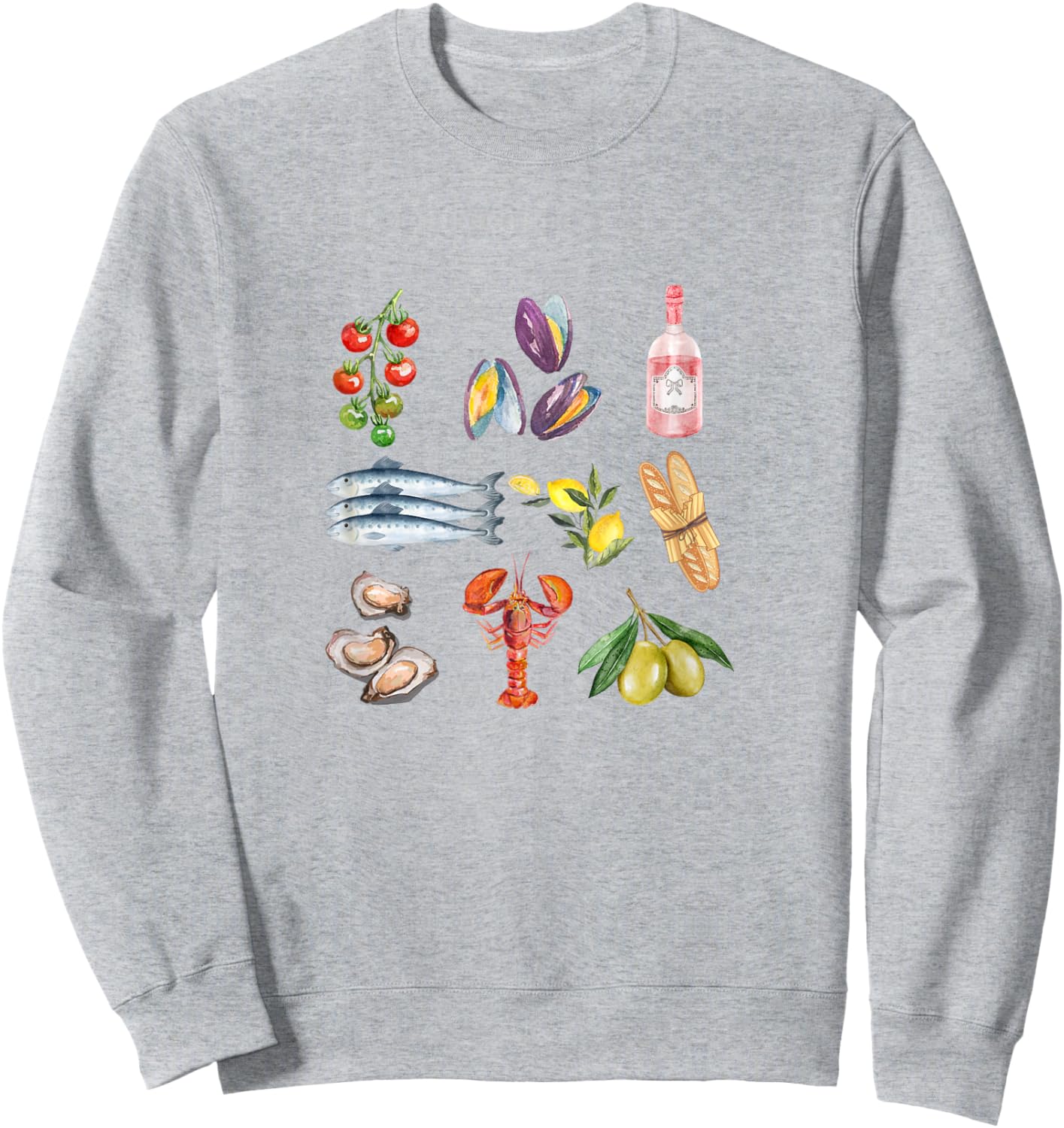 Italian Summer Scrapbook with seafood coastal Mediterranean Women Kids Sweatshirt - Sweatshirt | Ash