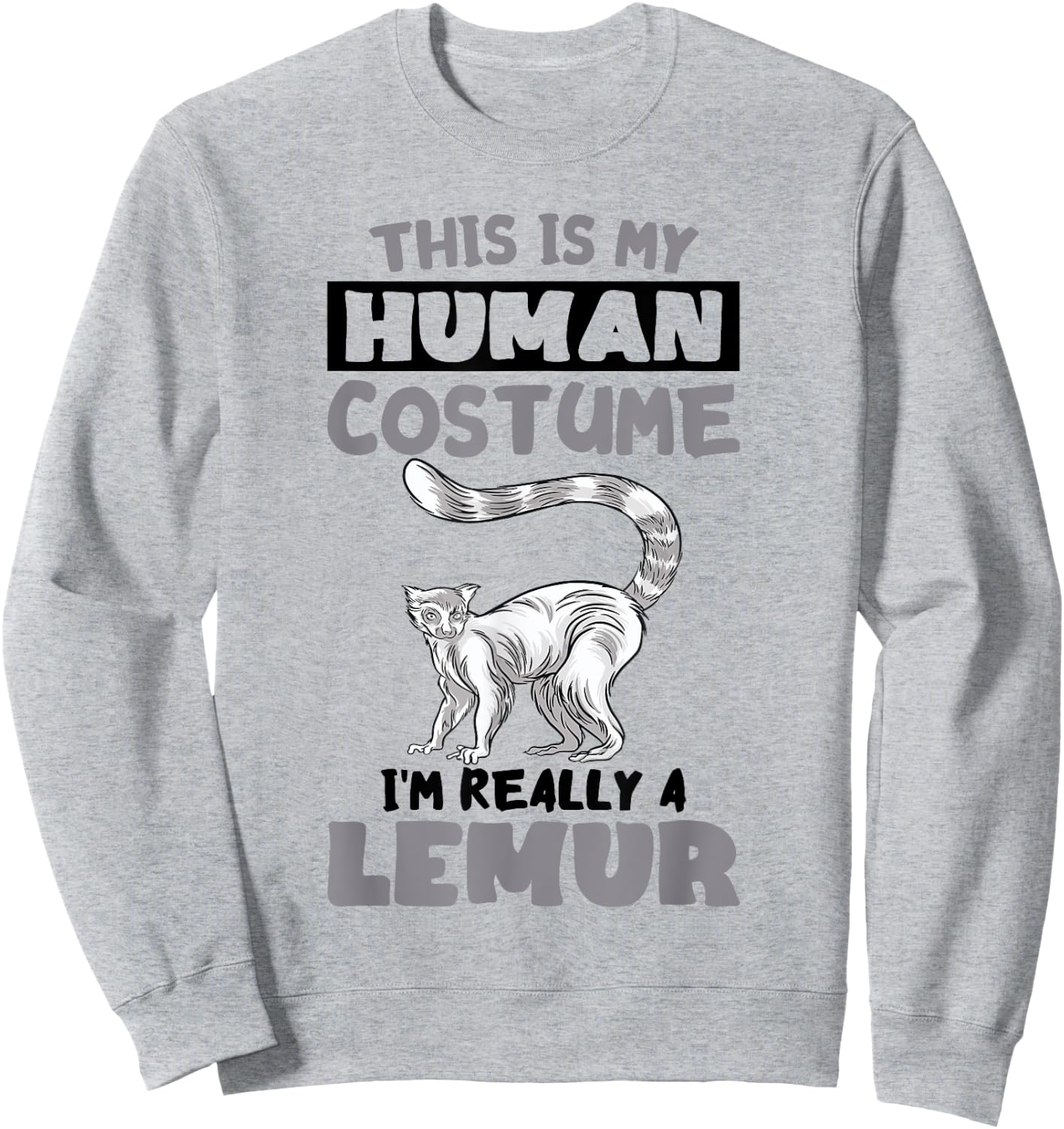 Human Costume Madagascar Animal Cute Lemur Monkey Lemur Sweatshirt - Sweatshirt | Ash