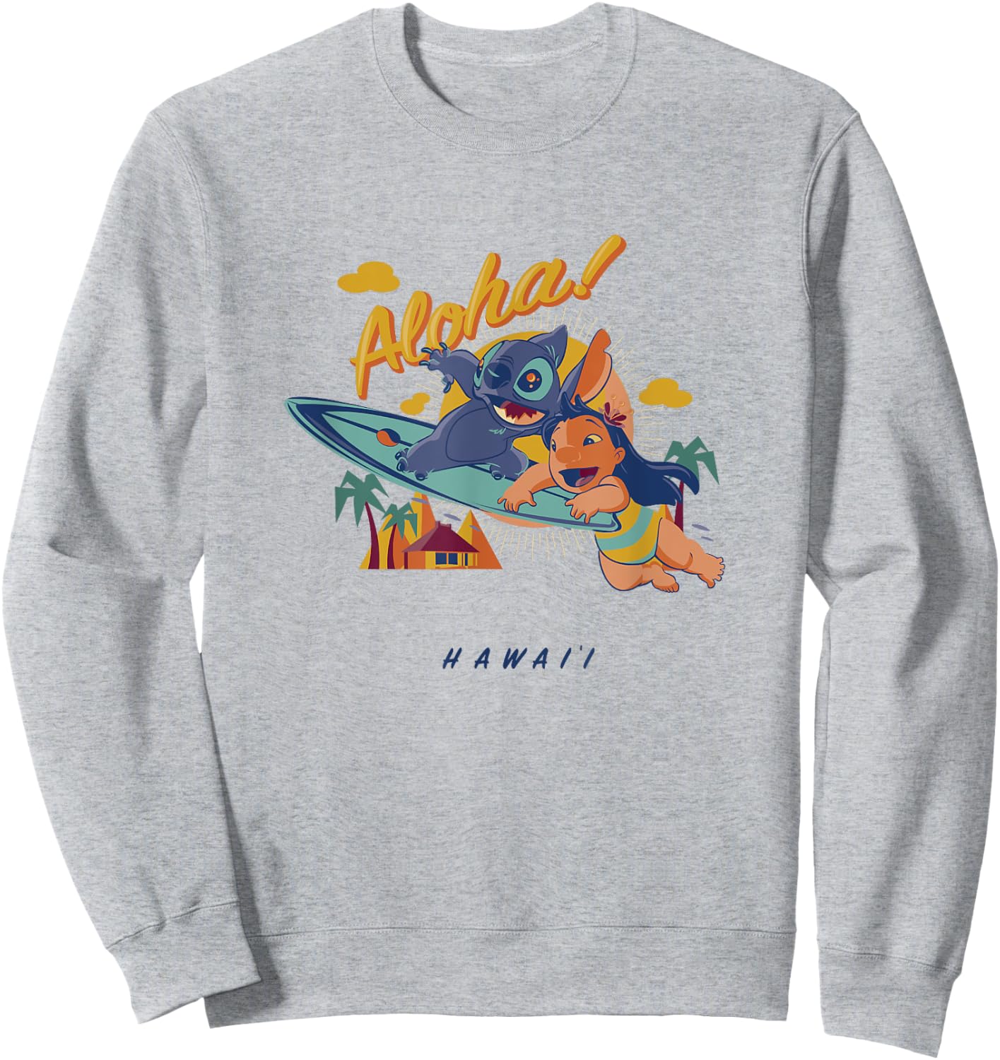 Disney Lilo & Stitch Aloha Enjoying Summer Surfing Portrait Women Girls Kids Sweatshirt - Sweatshirt | Ash