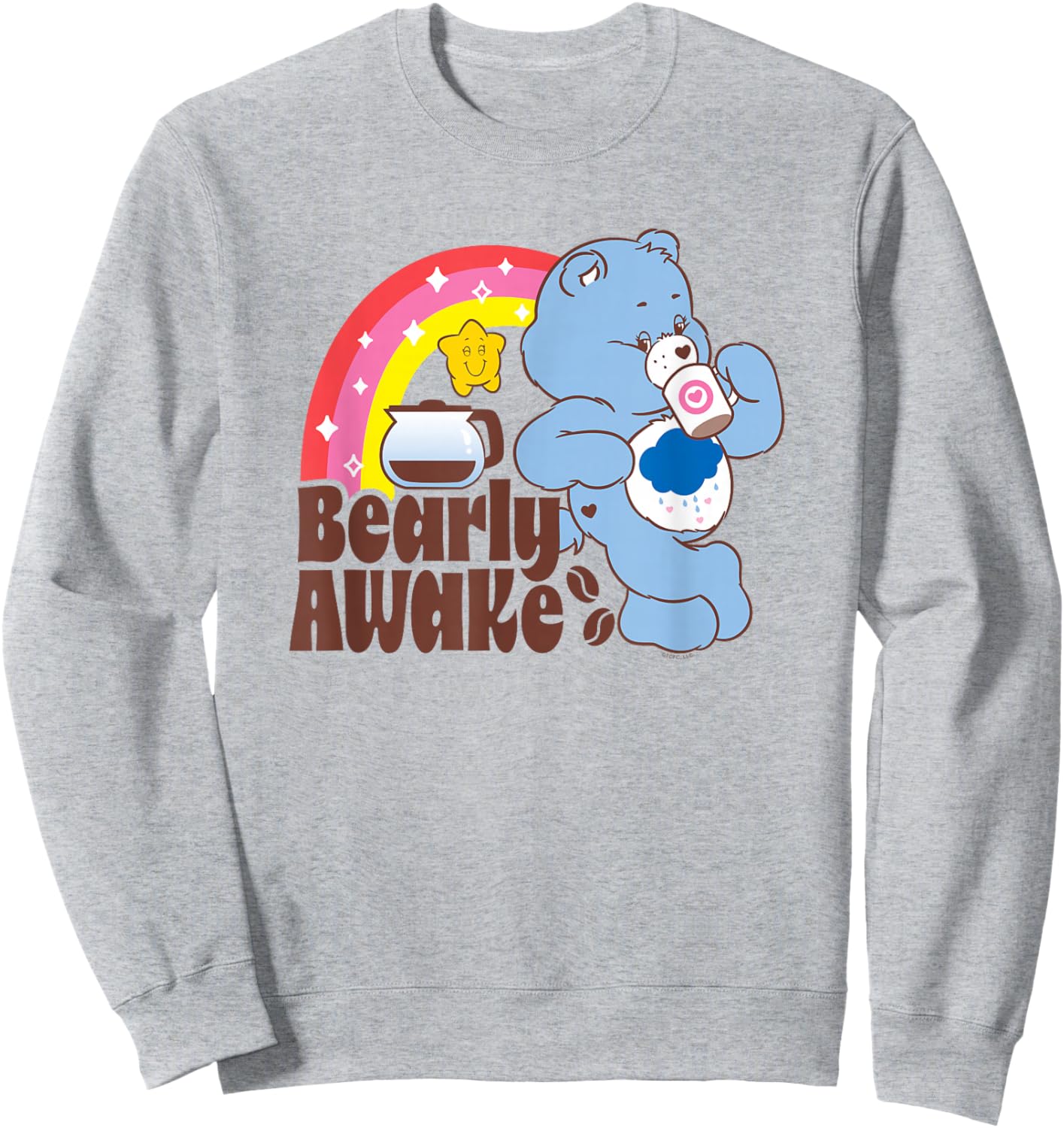 Care Bears Grumpy Bear Bearly Awake Coffee Fan Cartoon Sweatshirt - Sweatshirt | Ash