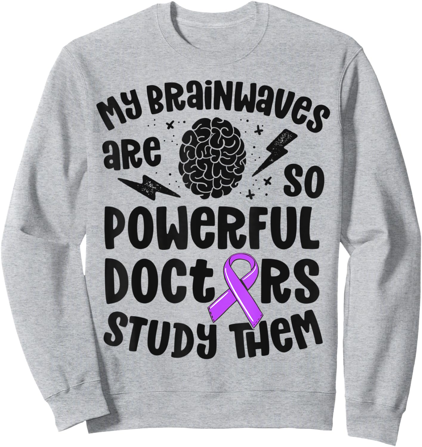 Kids Epilepsy Awareness Shirt Powerful Brainwaves Purple Sweatshirt - Sweatshirt | Ash
