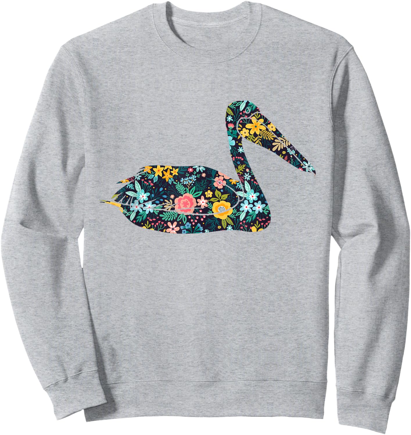 Floral Pelican Silhouette Girls Graphic Sweatshirt - Sweatshirt | Ash