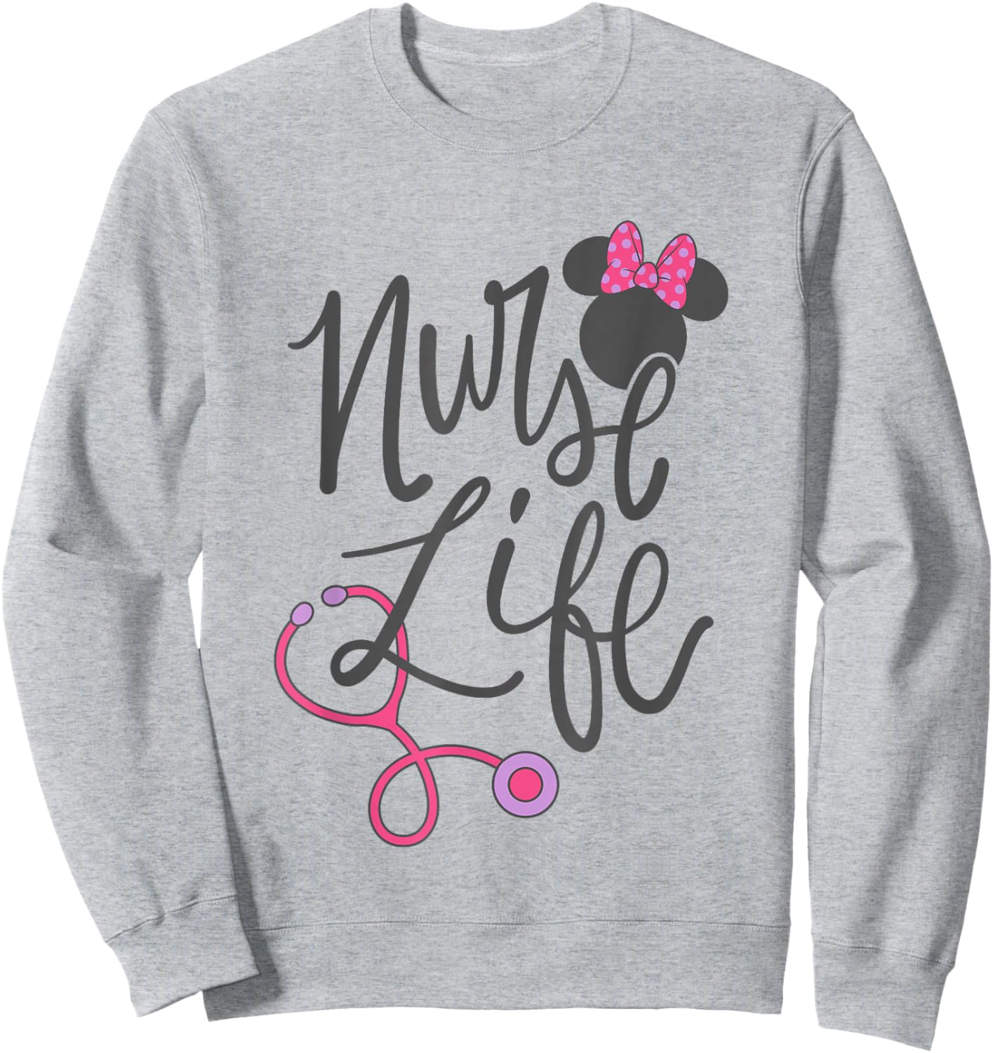 Disney Minnie Mouse Nurse Life Big Chest Text Logo Sweatshirt - Sweatshirt | Ash
