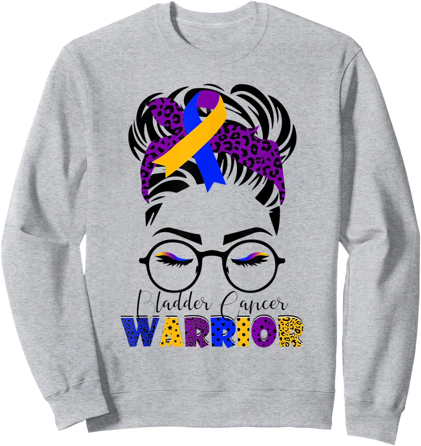 Messy Bun Leopard Bandana Bladder Cancer Warrior Mothers Day Sweatshirt - Sweatshirt | Ash