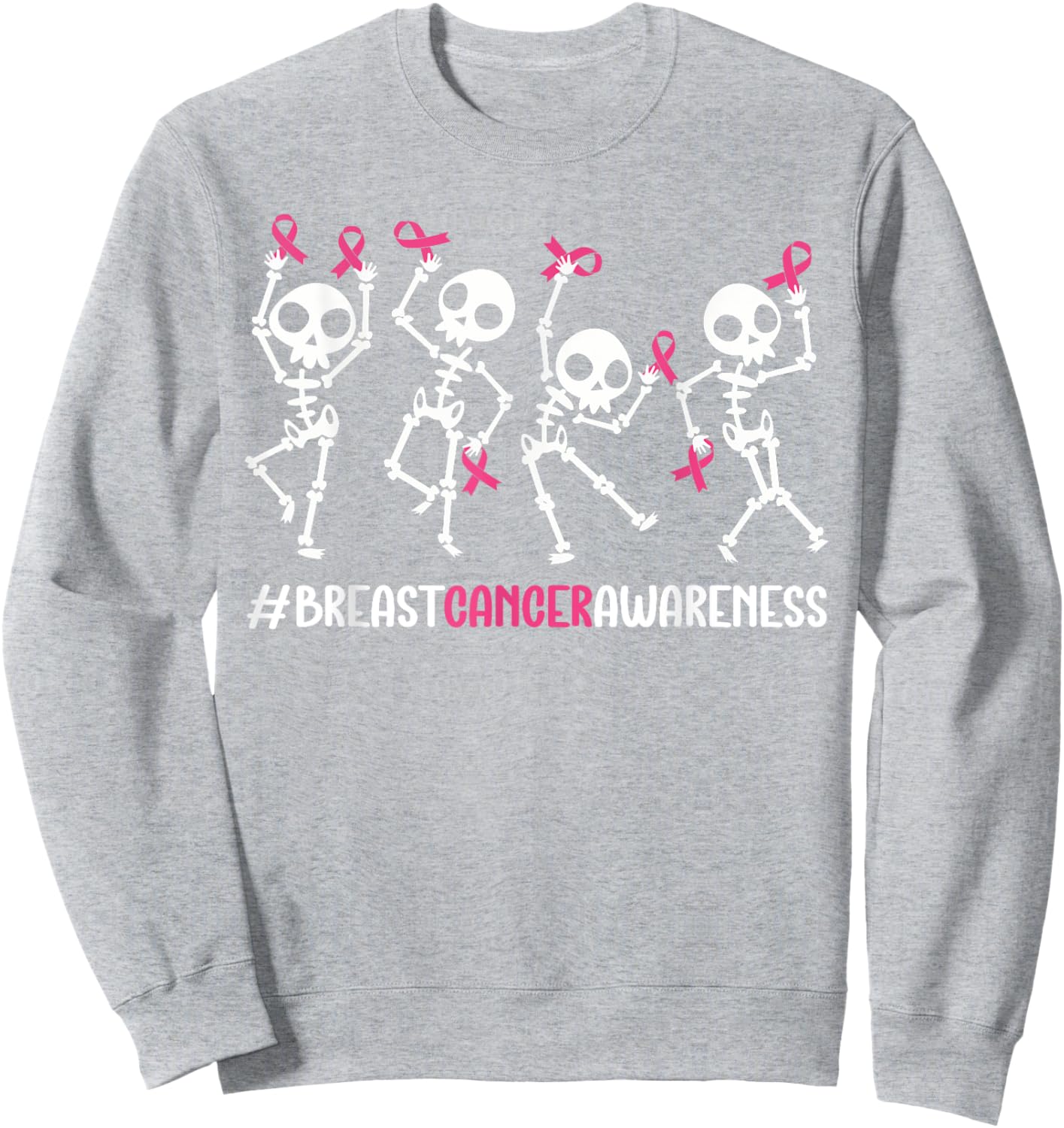 Pink Ribbon Breast Cancer Awareness Skeleton Women Men Kids Sweatshirt - Sweatshirt | Ash