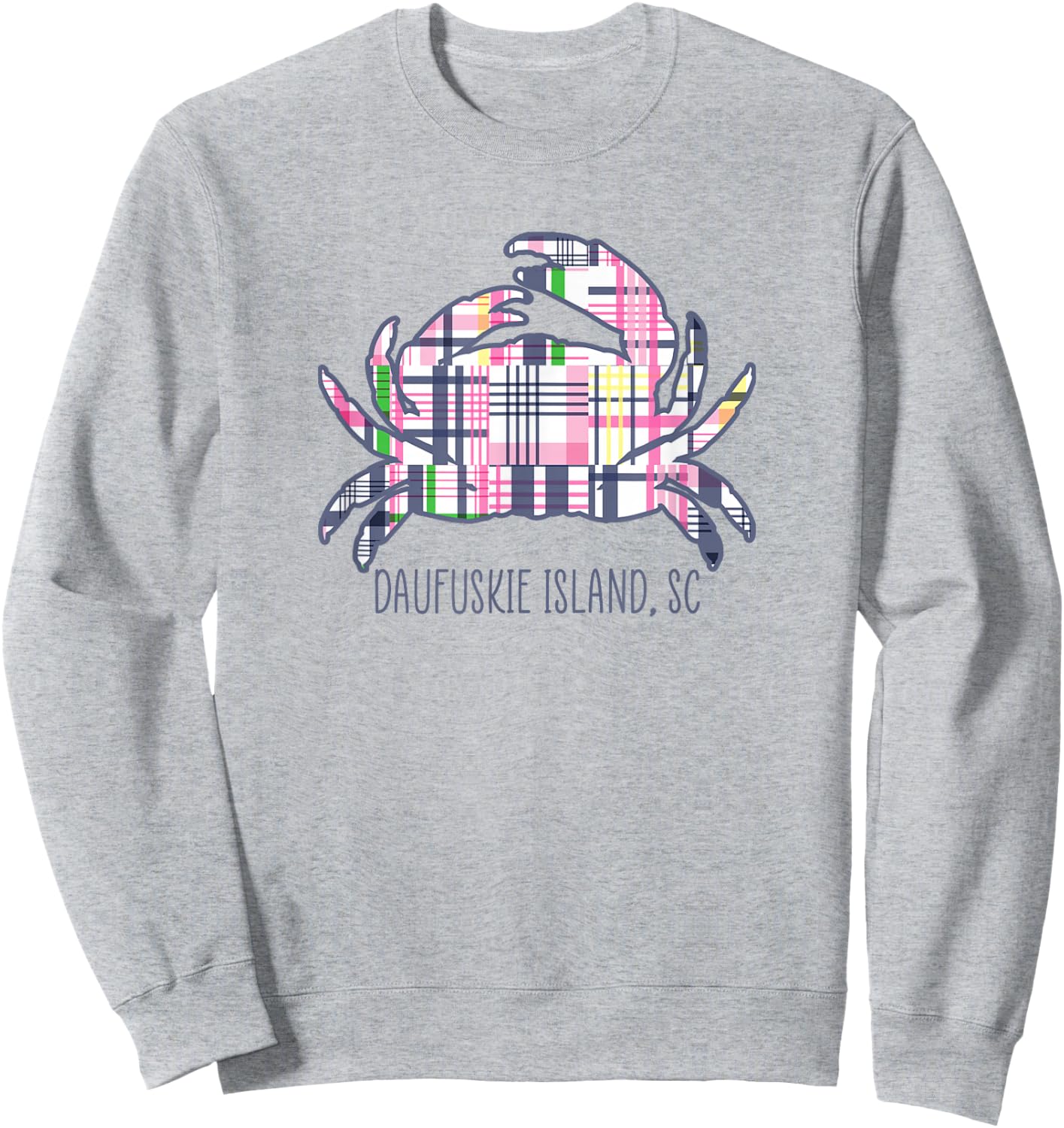 Daufuskie Island South Carolina Vacation Madras Plaid Crab Sweatshirt - Sweatshirt | Ash