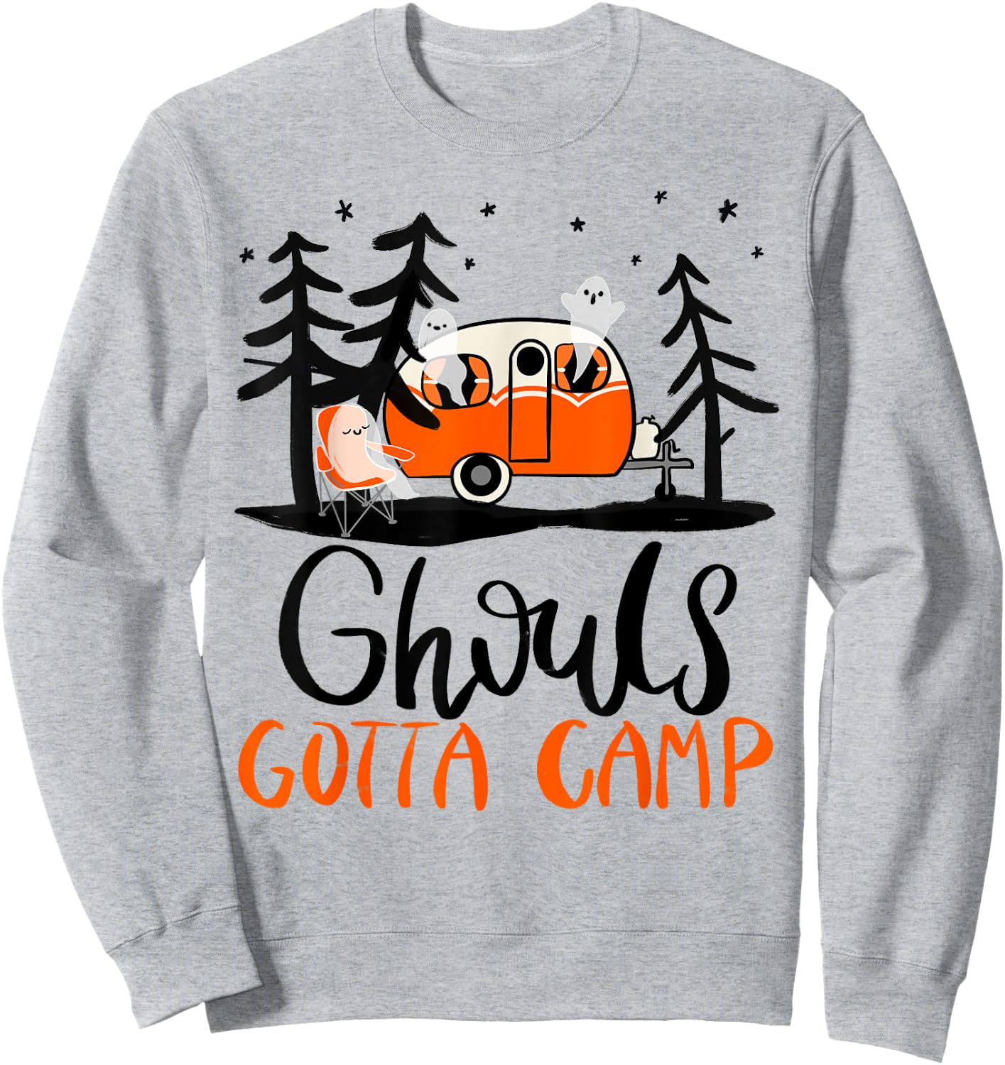 Ghouls Gotta Camp | Funny Punny Halloween Ghost RV Camping Sweatshirt - Sweatshirt | Ash