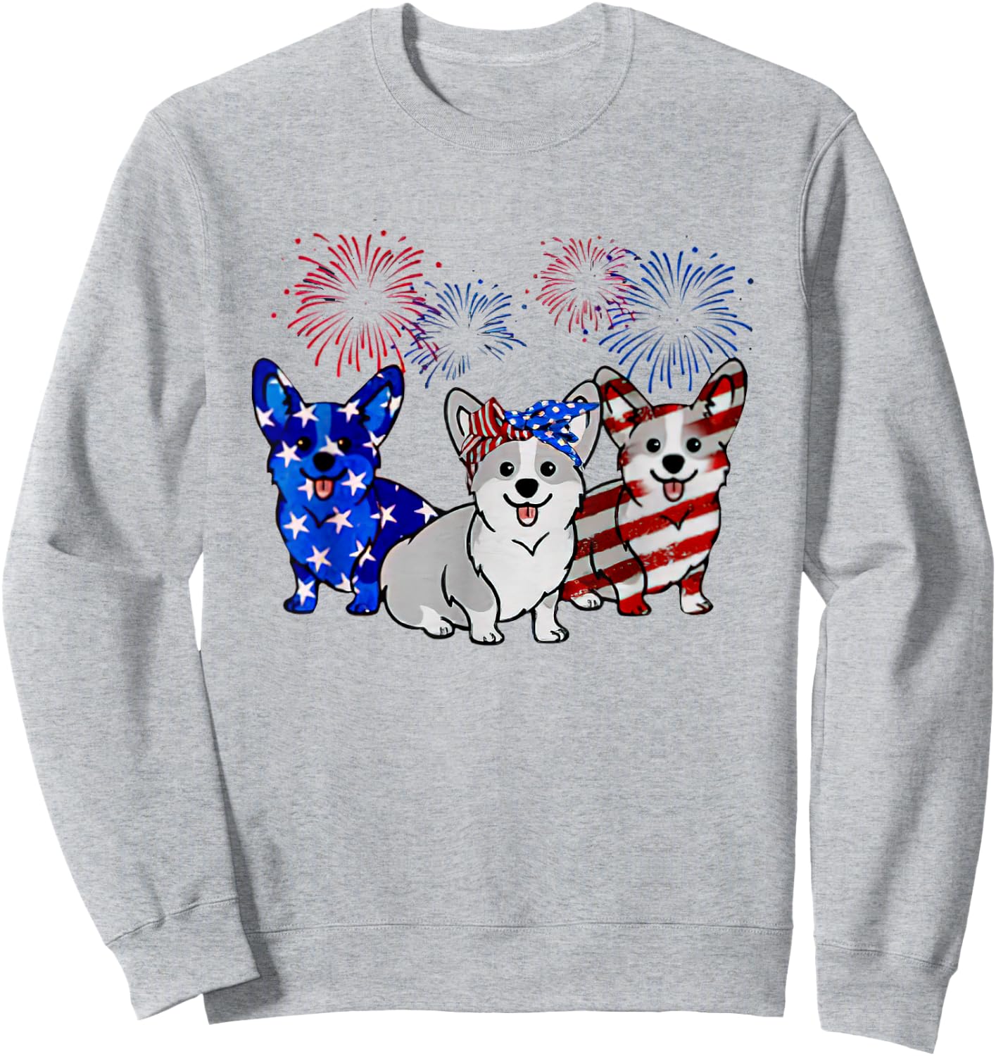 Corgi American Flag Firework Independence Day Sweatshirt - Sweatshirt | Ash