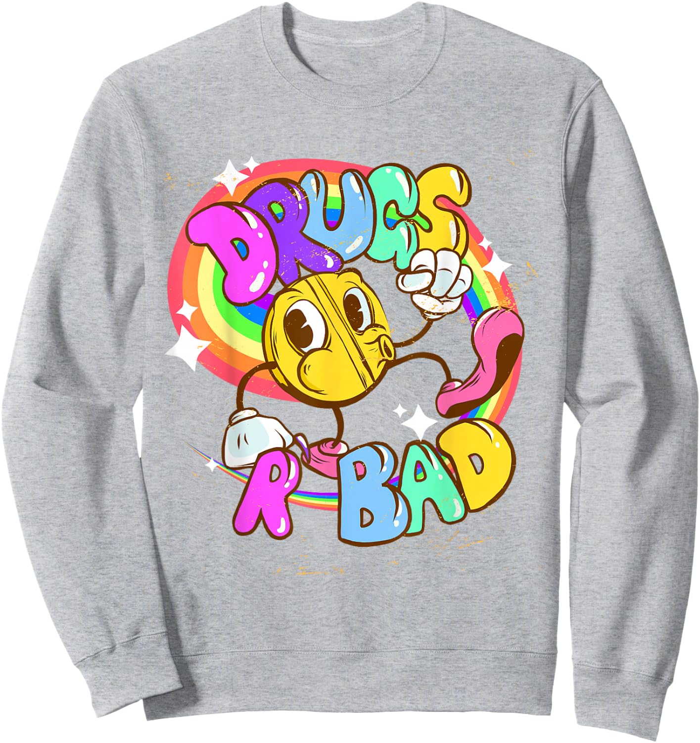 Funny Rave EDM Raver Drugs R Bad - -Adults, Yellow, X-Small, Short Sleeve Sweatshirt - Sweatshirt | Ash
