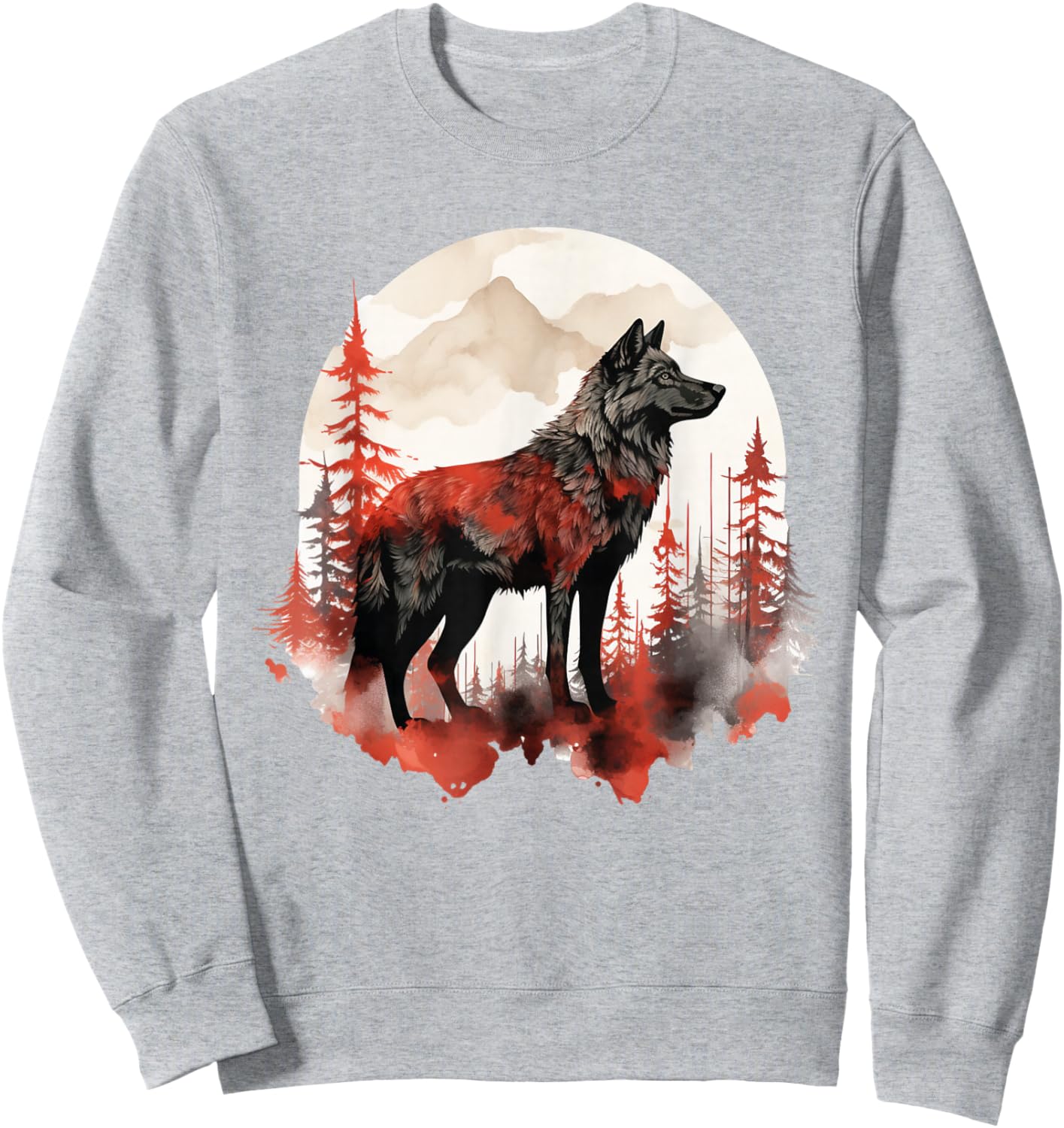Wolf Splash Art Animal Face Forest Landscape Wolf Sweatshirt - Sweatshirt | Ash