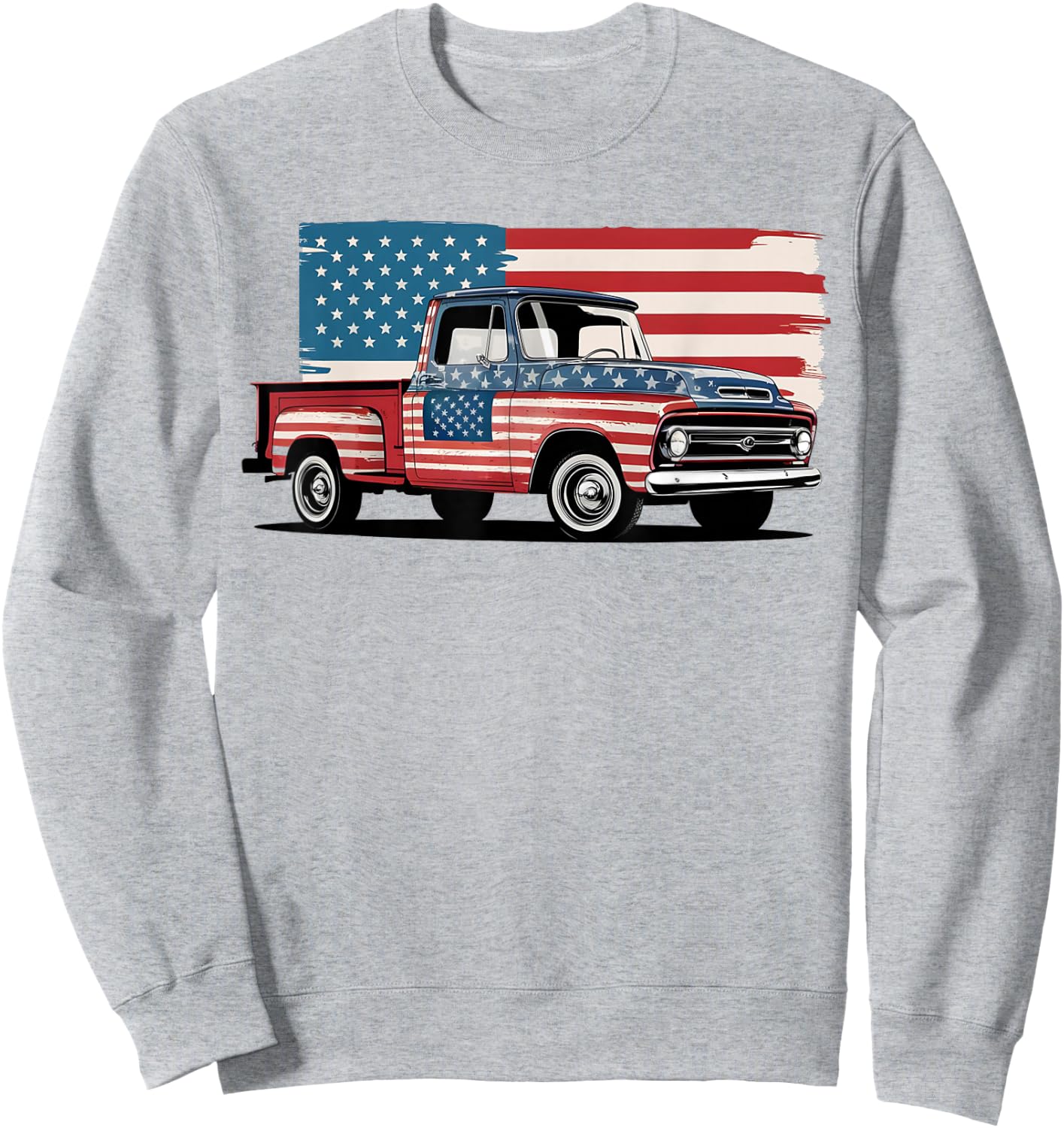 Classic Old Pickup Truck American Flag 4th of July Patriotic Sweatshirt - Sweatshirt | Ash