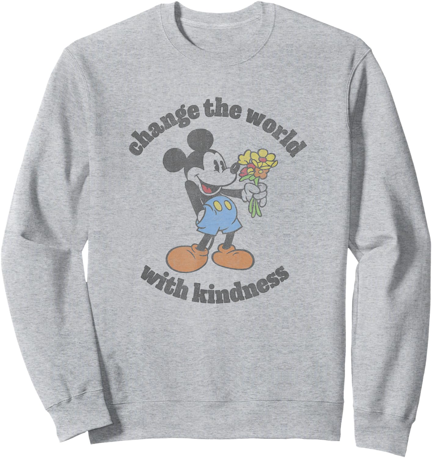 Disney Mickey With Flowers Change The World With Kindness Sweatshirt - Sweatshirt | Ash