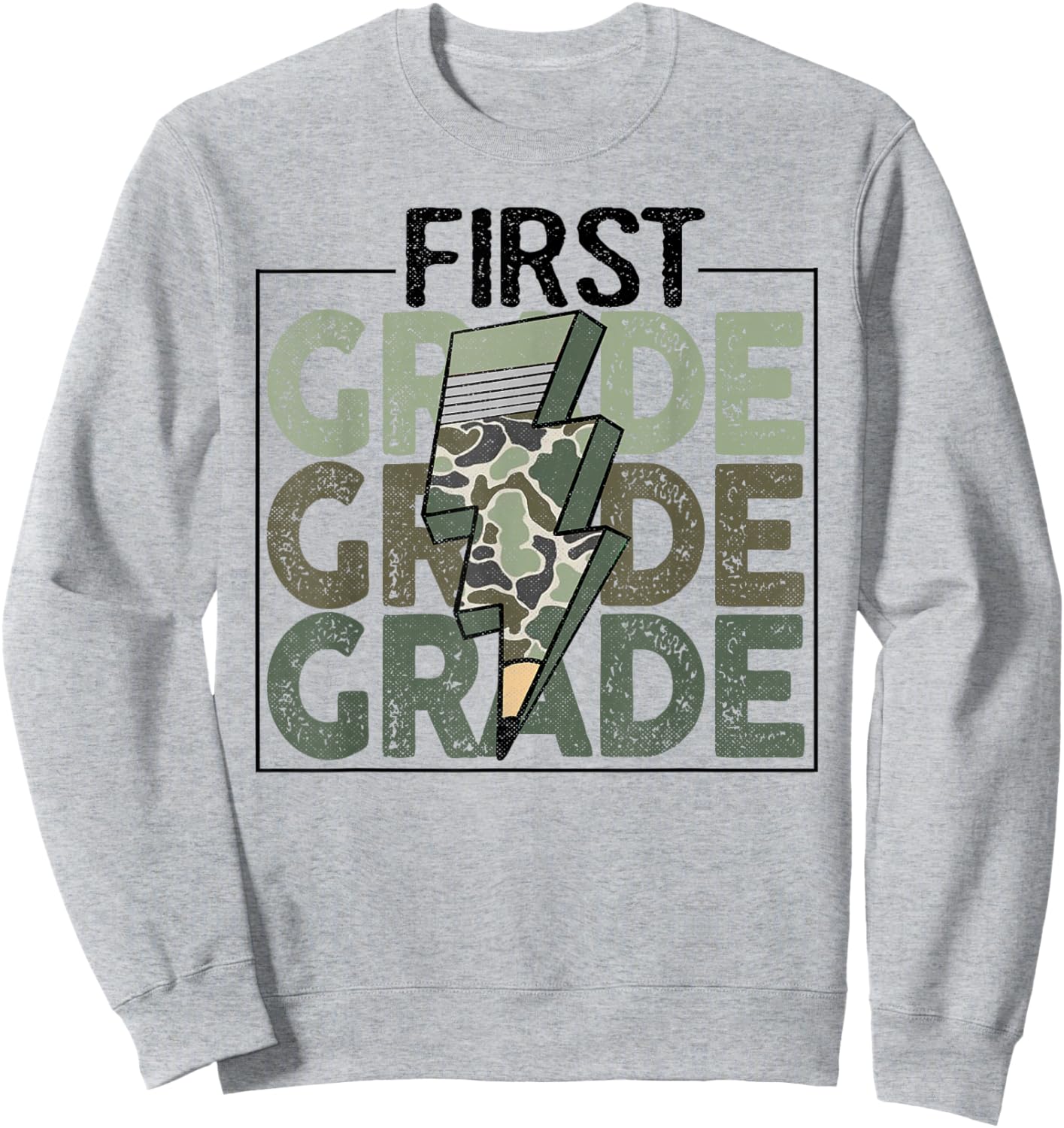 First Grade Boys Camouflage Camo Military 1st Day of School Sweatshirt - Sweatshirt | Ash