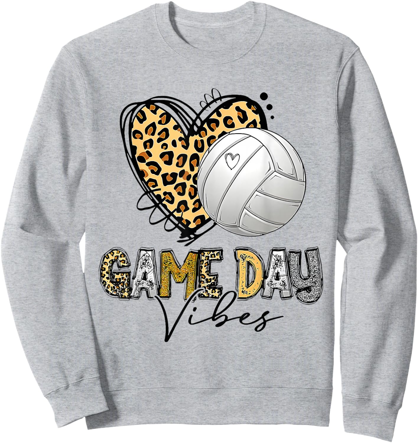 Volleyball Game Day Vibes Sport Heart Leopard Print Women Sweatshirt - Sweatshirt | Ash