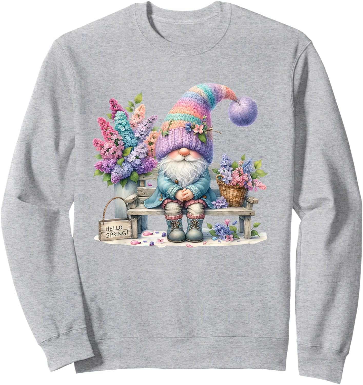 Cute Gnome For Girls Lilac Lavender Decor Hello Spring Sweatshirt - Sweatshirt | Ash