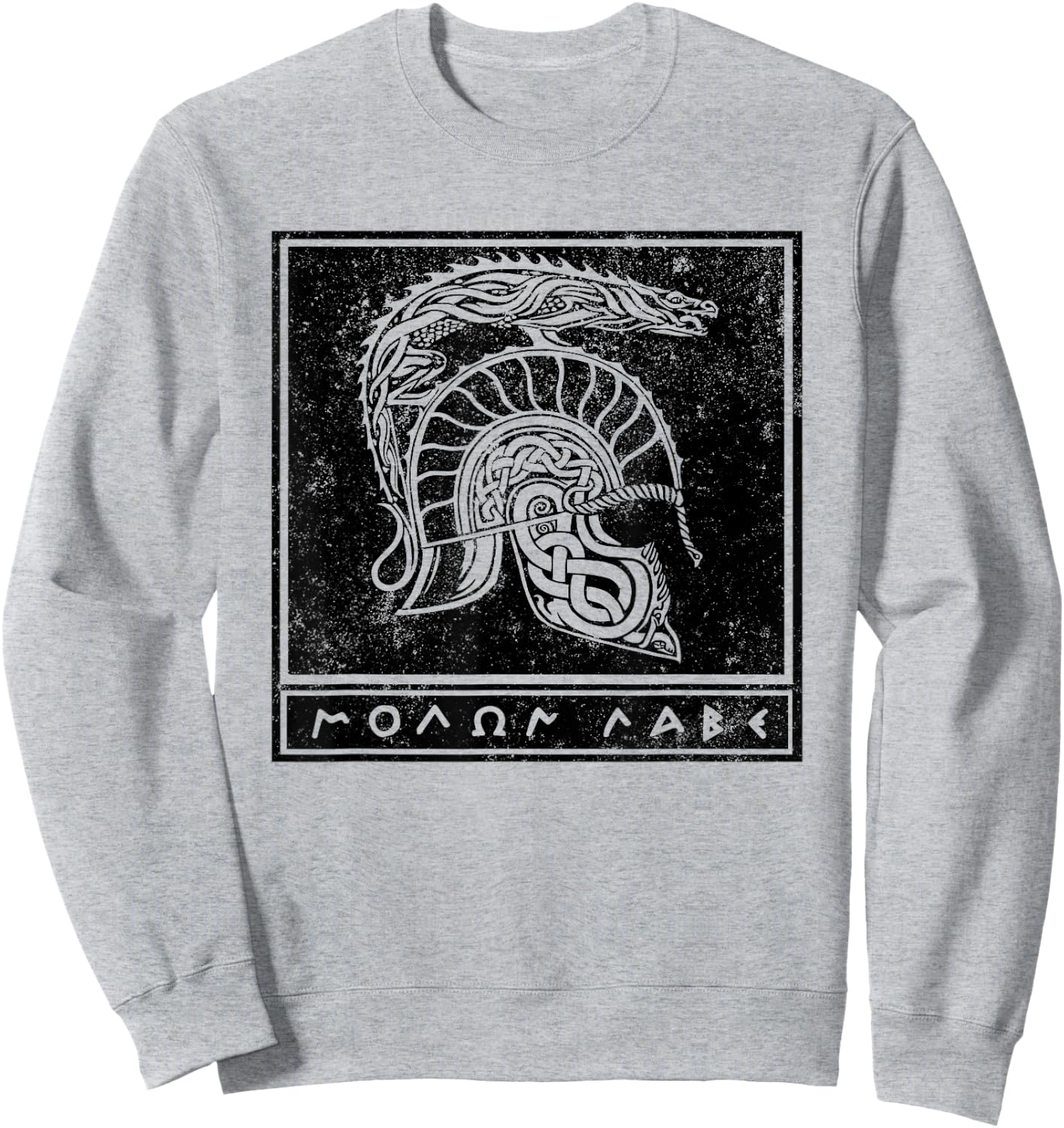 Distressed Molon Labe Celtic Tribal Spartan Warrior Helmet Sweatshirt - Sweatshirt | Ash