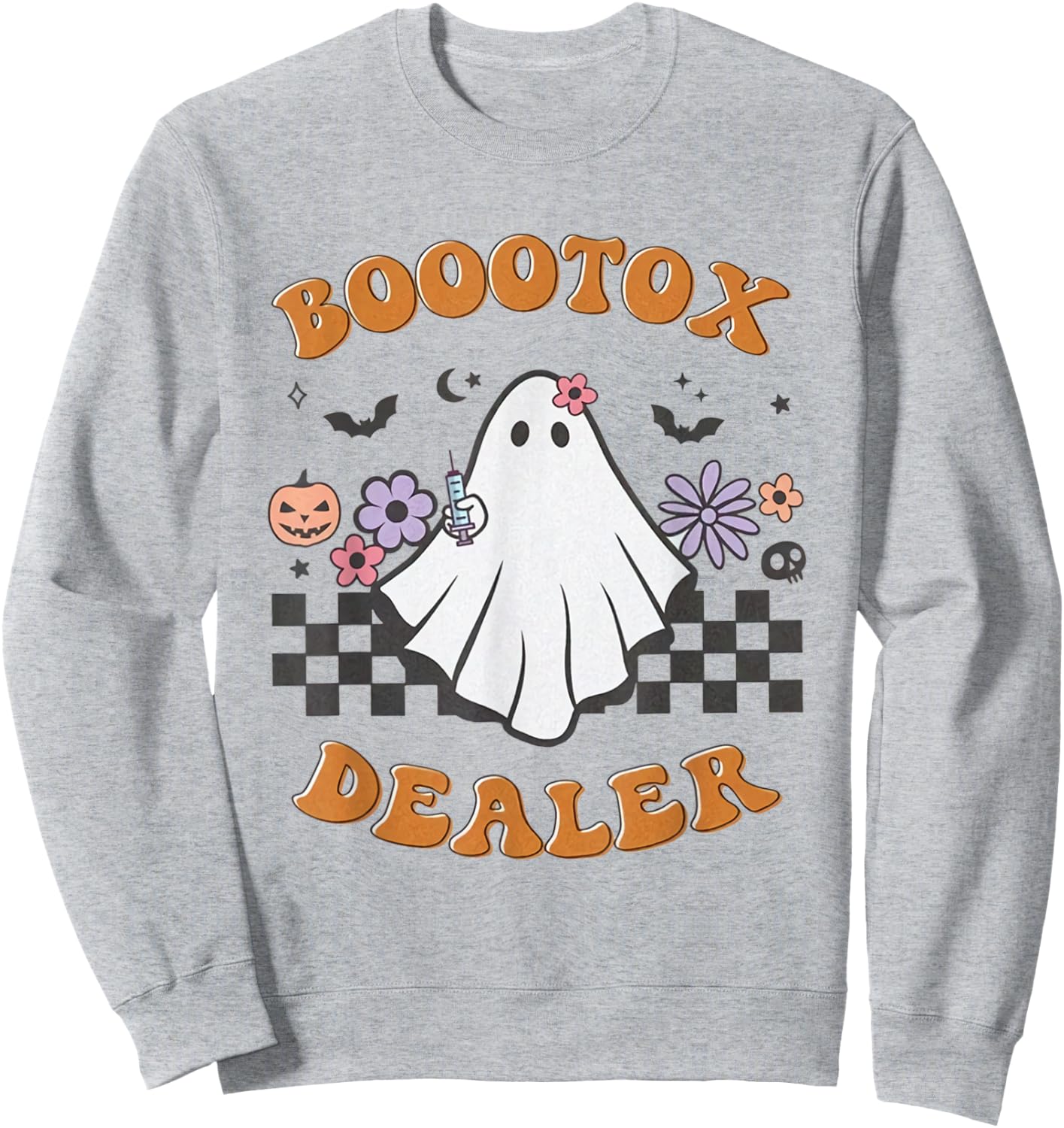 Nurse Injector Halloween Retro Botox Dealer Ghost Pumpkin Sweatshirt - Sweatshirt | Ash