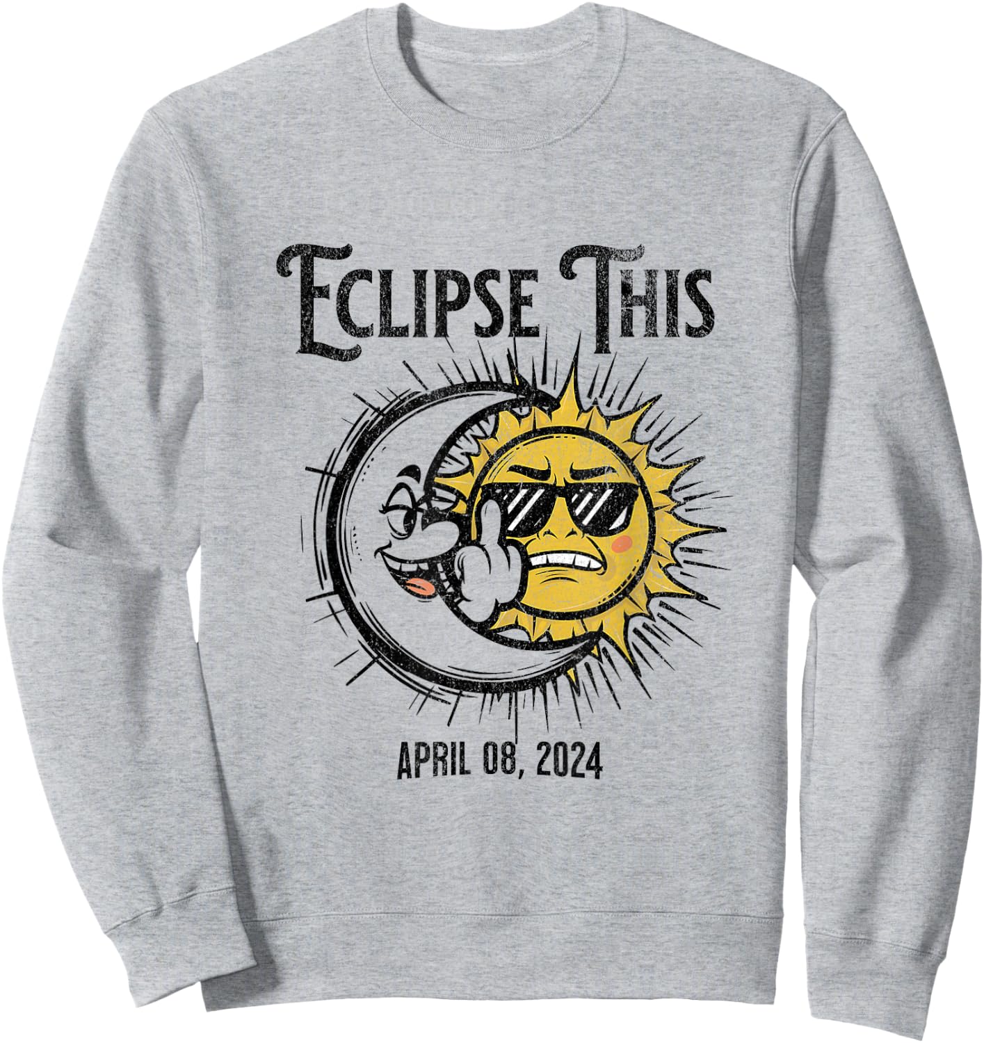 Funny Solar Eclipse 2024 Distressed Sweatshirt - Sweatshirt | Ash