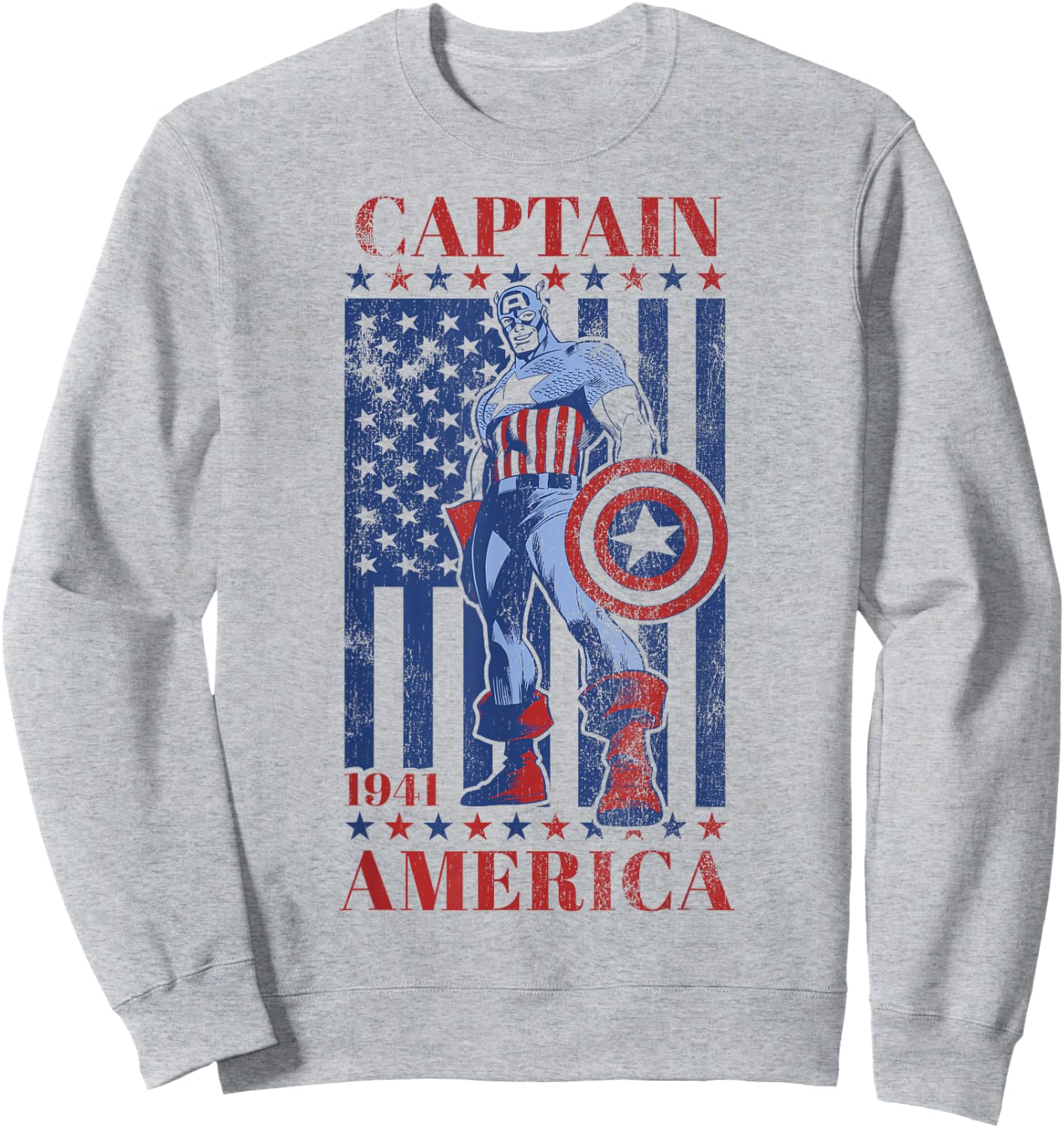 Marvel Captain America 1944 American Flag Faded Portrait Sweatshirt - Sweatshirt | Ash