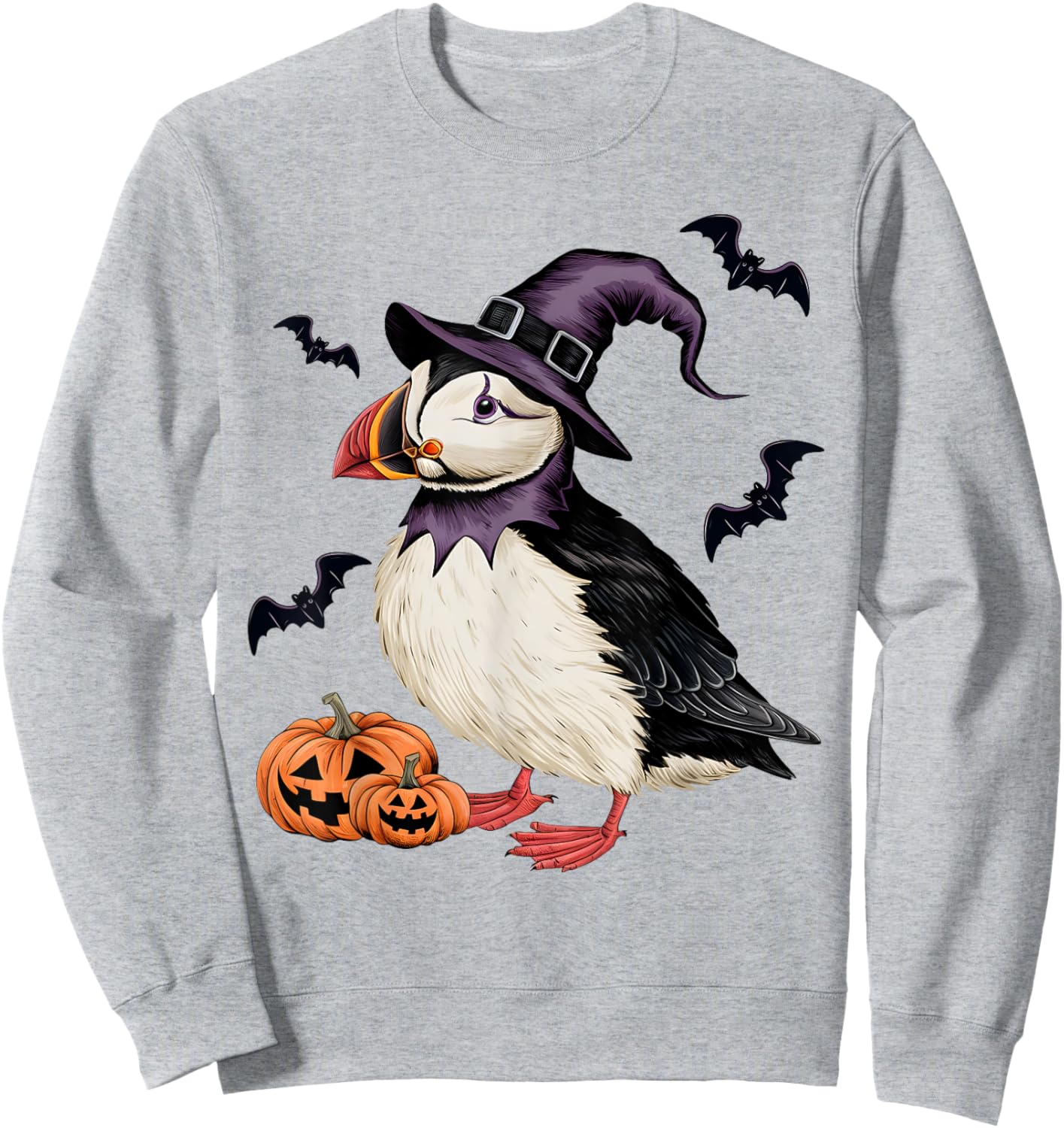 Puffin Bird Halloween Costume Scary Pumpkin Bat Witch Sweatshirt - Sweatshirt | Ash