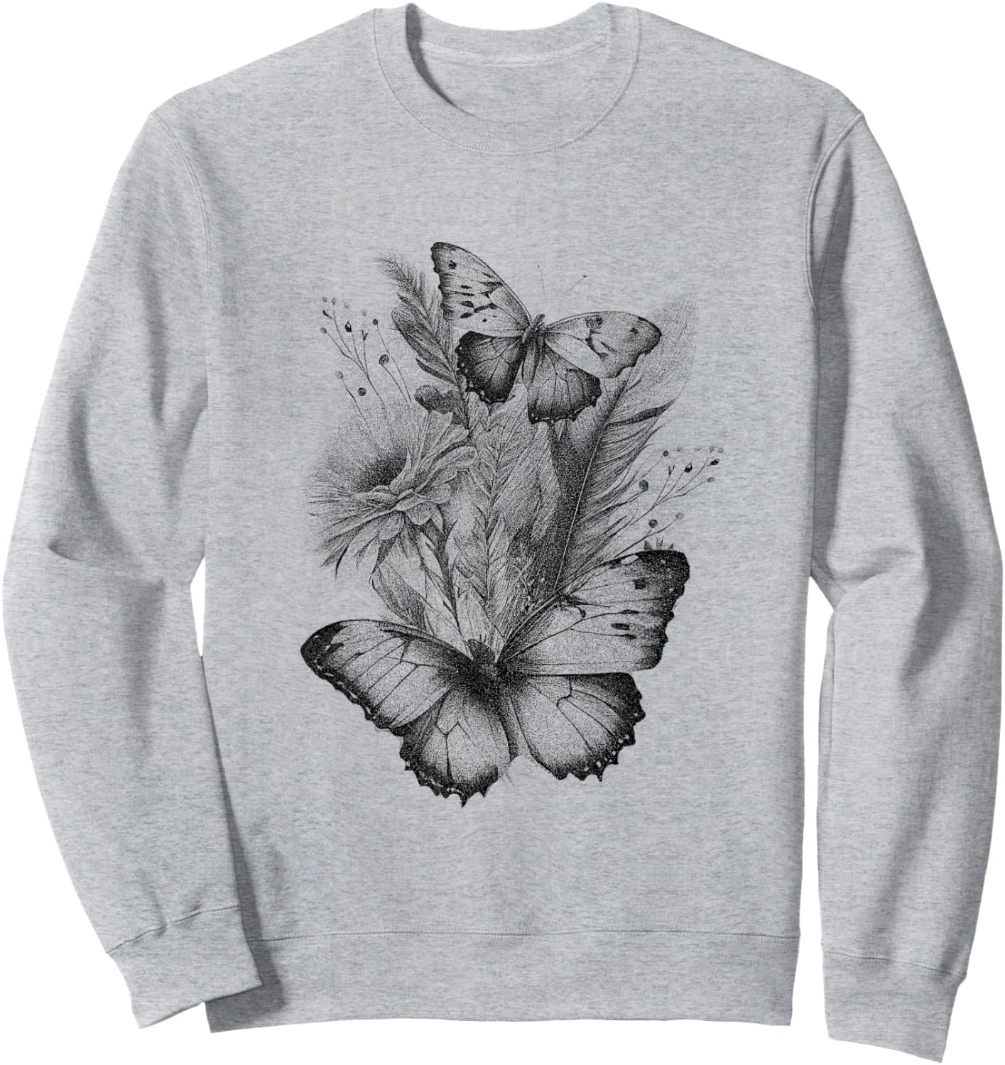 Wildflowers and Butterflies Vintage Floral Graphic Sweatshirt - Sweatshirt | Ash