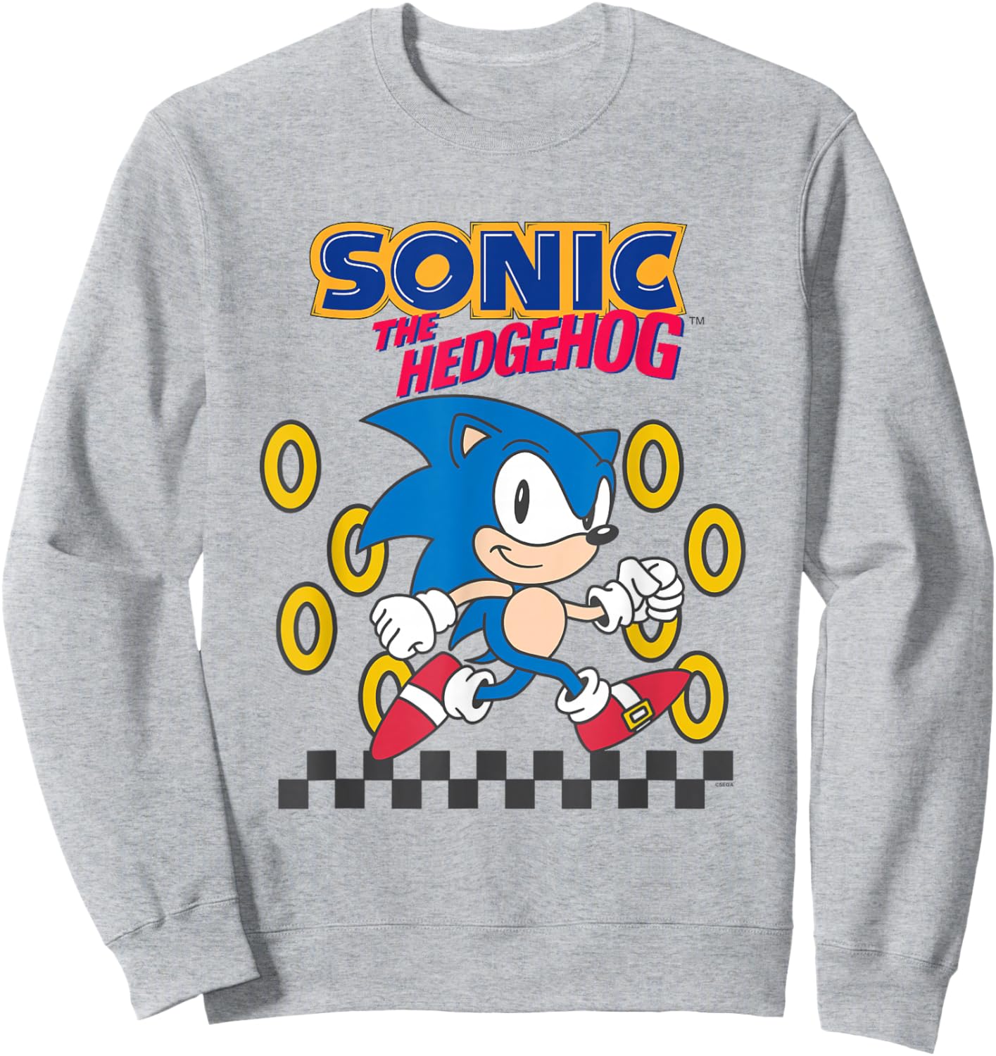Sonic The Hedgehog Cute Run Through Golden Rings Retro Sweatshirt - Sweatshirt | Ash