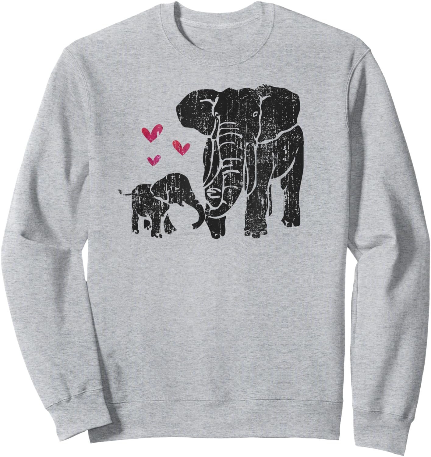 Elephant Mother & Baby African Elephant Distressed Graphic Sweatshirt - Sweatshirt | Ash