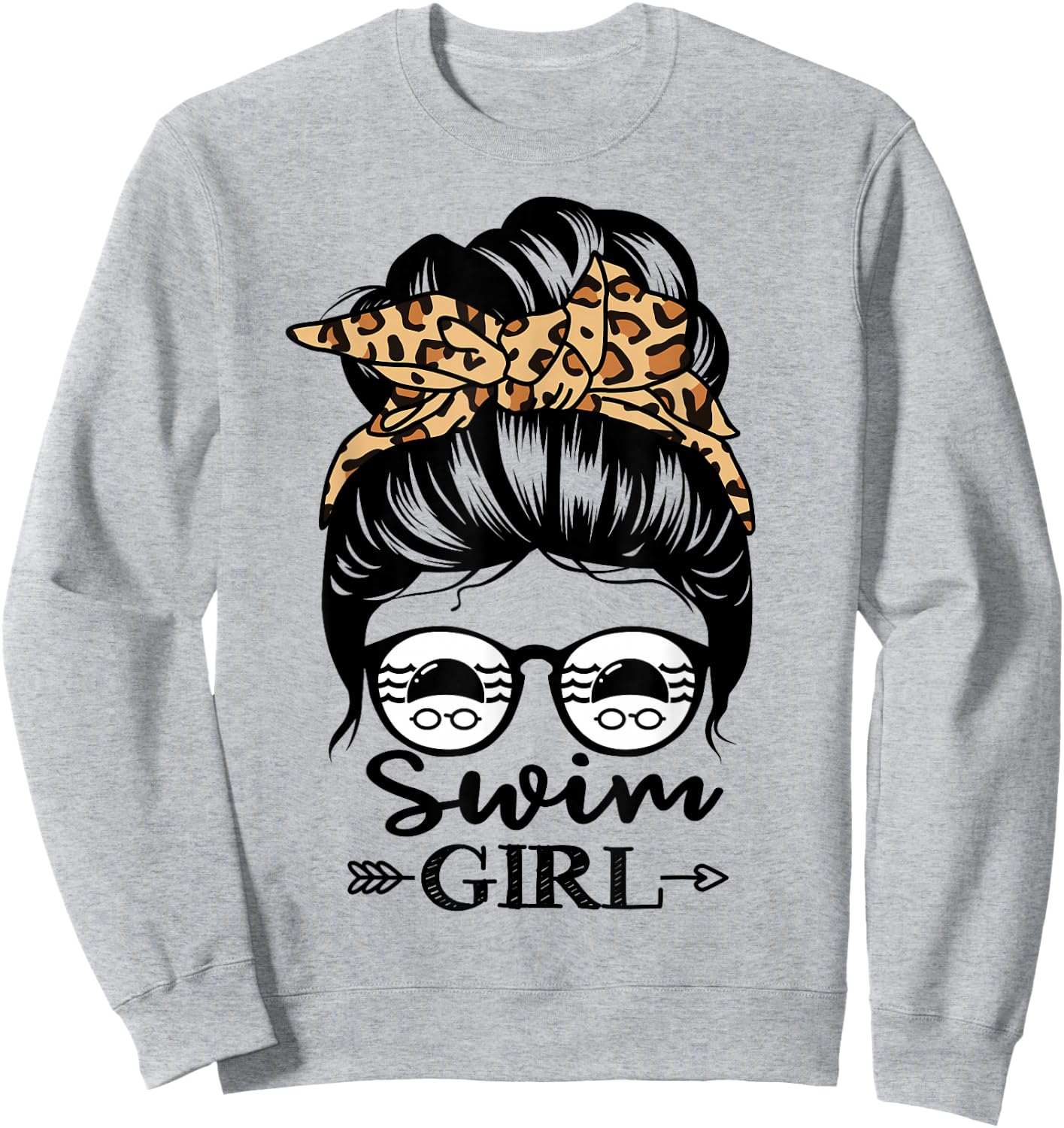 Swim Girl Messy Bun Hair Funny Swimmer Sweatshirt - Sweatshirt | Ash