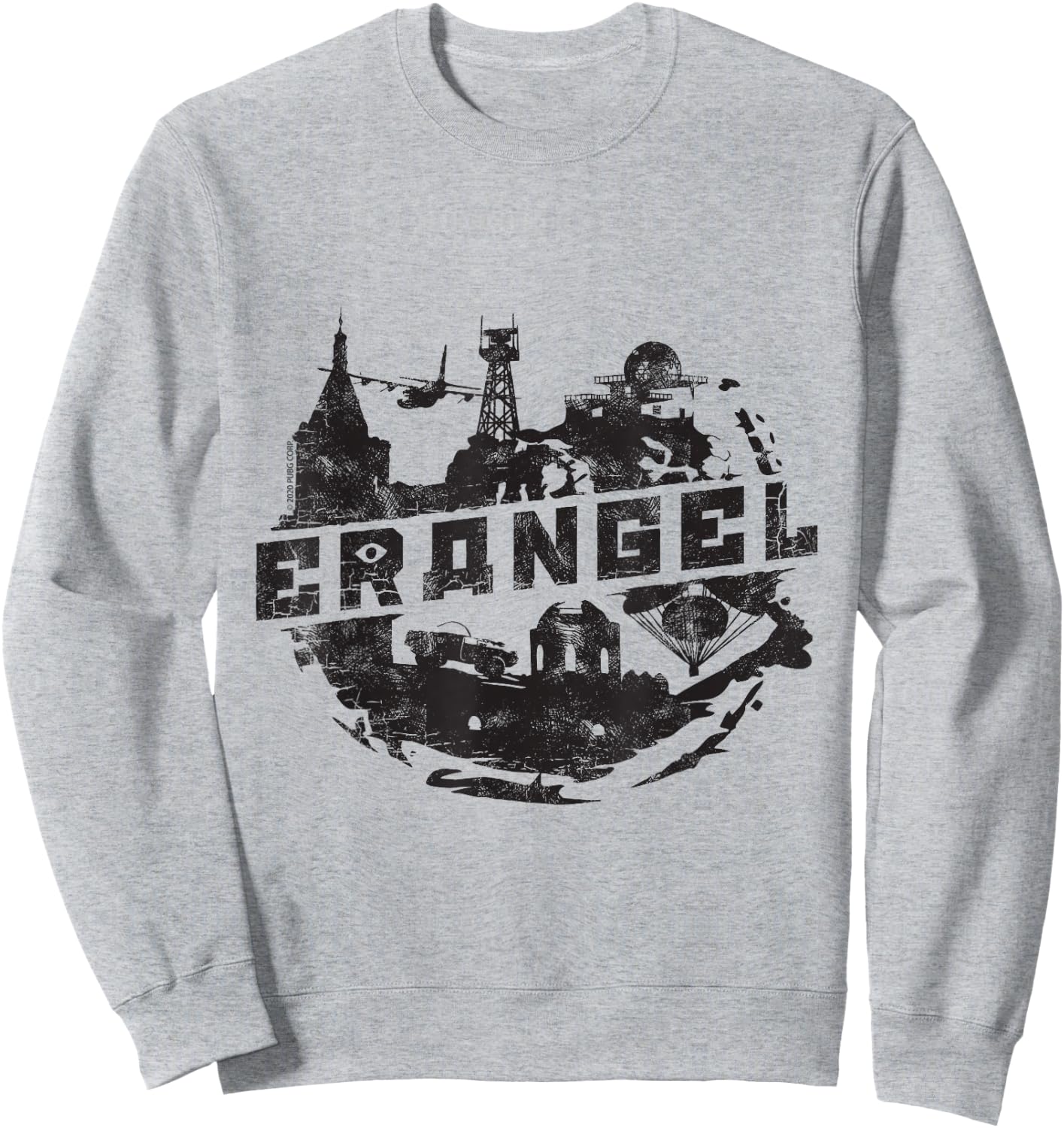 PUBG Erangel Logo - Men's Grey Cotton Polyester Blend Short Sleeve Classic Fit Collarless - Small Sweatshirt - Sweatshirt | Ash