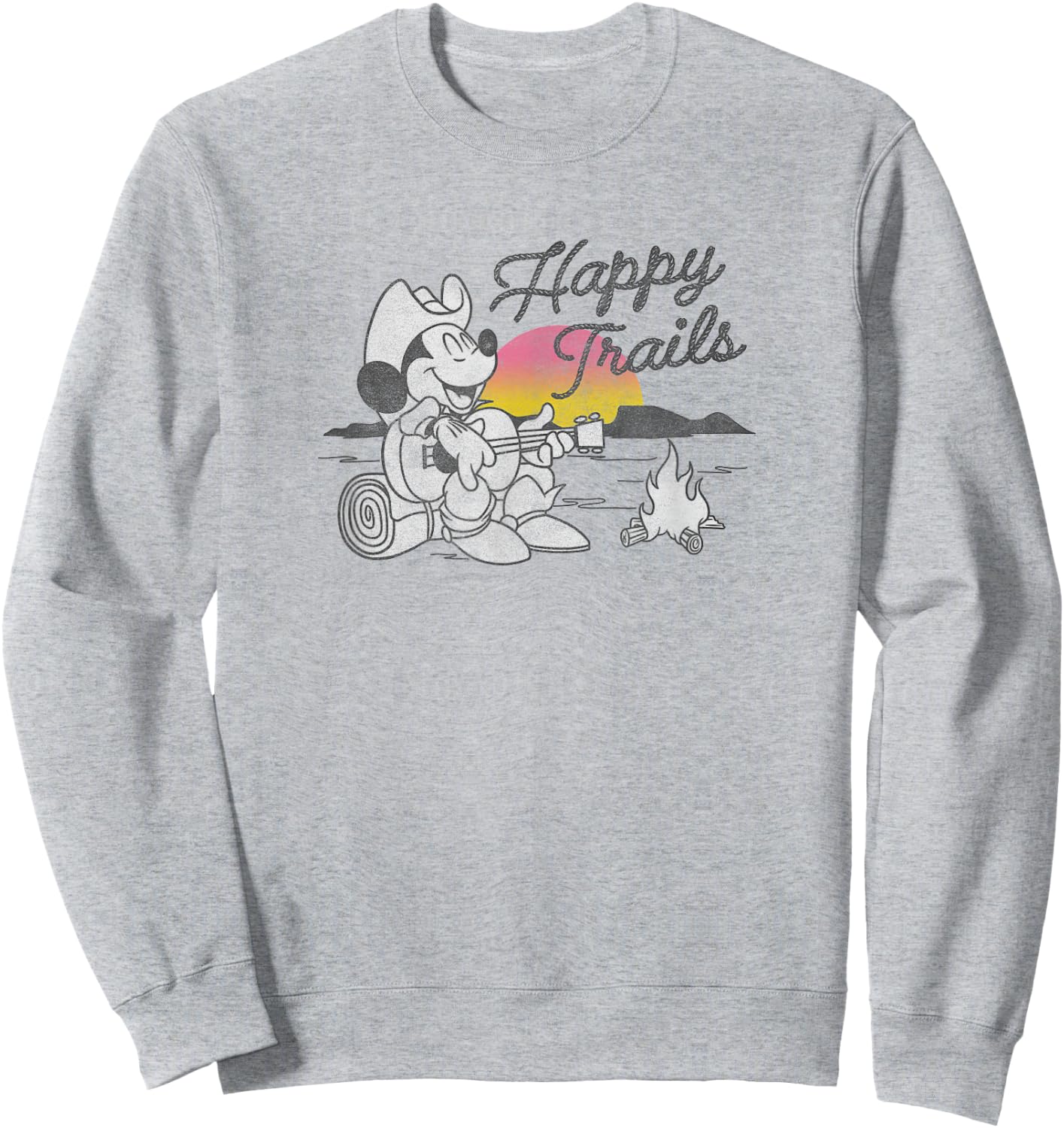 Disney Mickey Happy Trails Color Pop Sunset Camping Sweatshirt - Sweatshirt | Ash