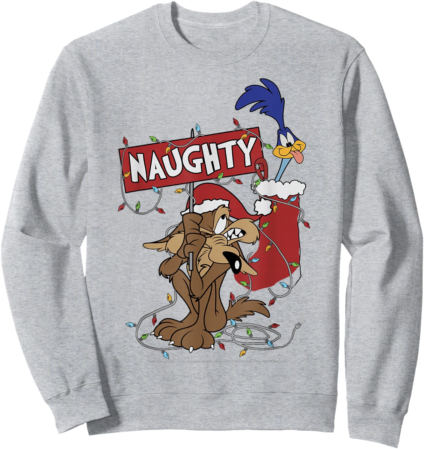 Looney Tunes Christmas Wile E. Coyote & Road Runner Naughty Sweatshirt - Sweatshirt | Ash