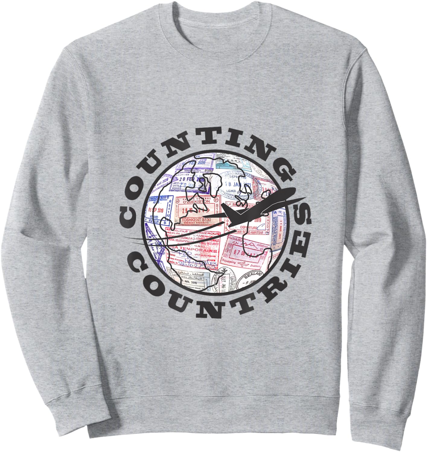 Counting Countries, Front Logo, Black Airplane Sweatshirt - Sweatshirt | Ash