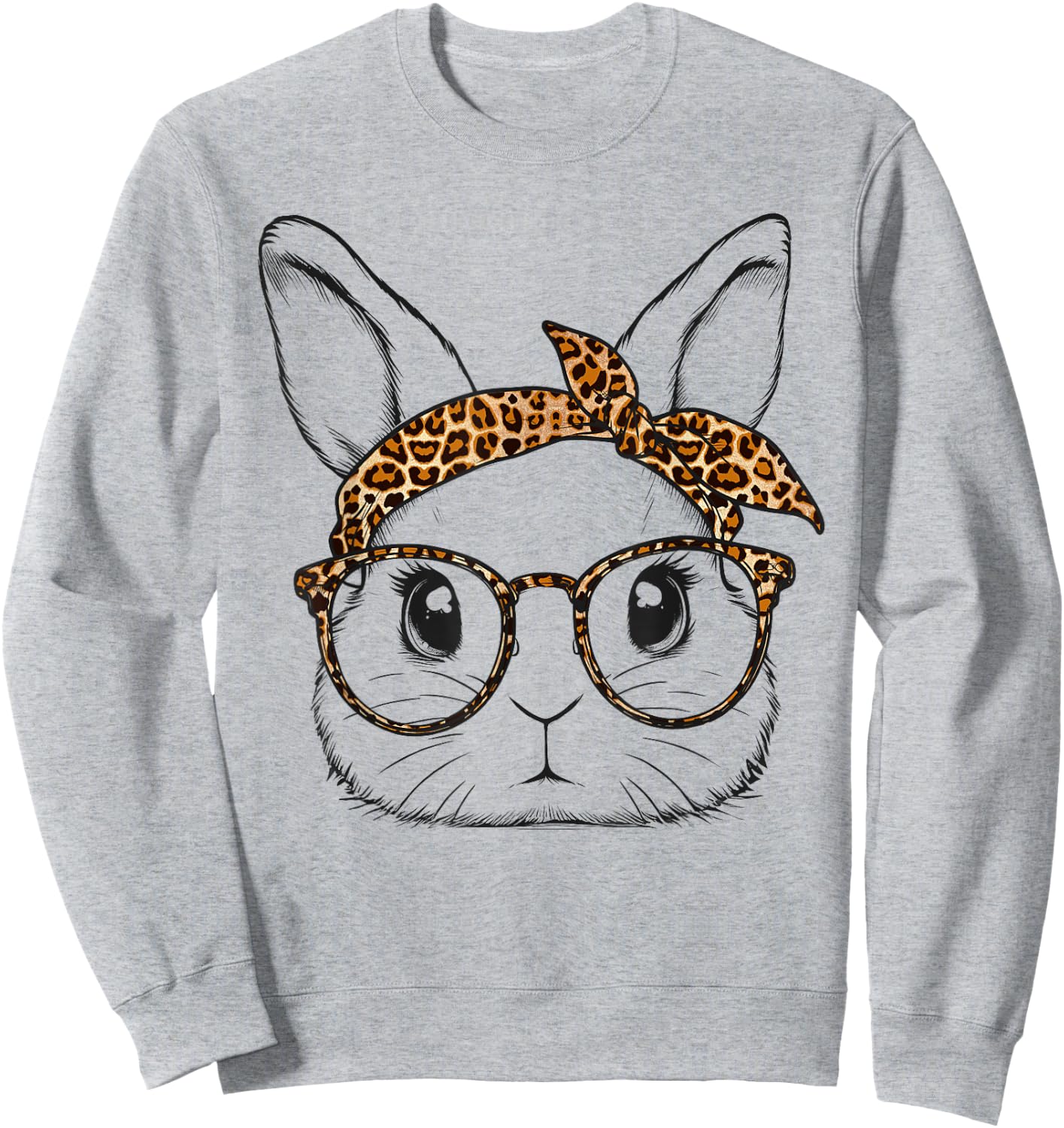 Cute Bunny Rabbit Face Leopard Glasses Girl Happy Easter Day Sweatshirt - Sweatshirt | Ash