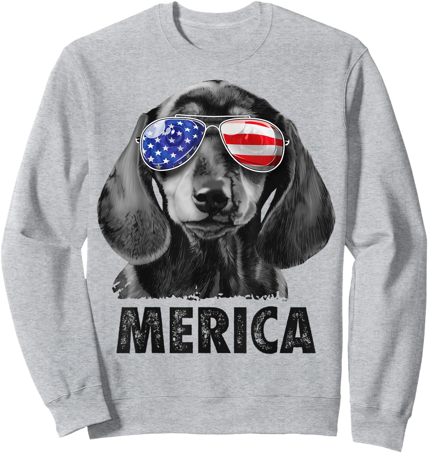 Dachshund 4th of July Merica Men American Flag Sunglasses Sweatshirt - Sweatshirt | Ash