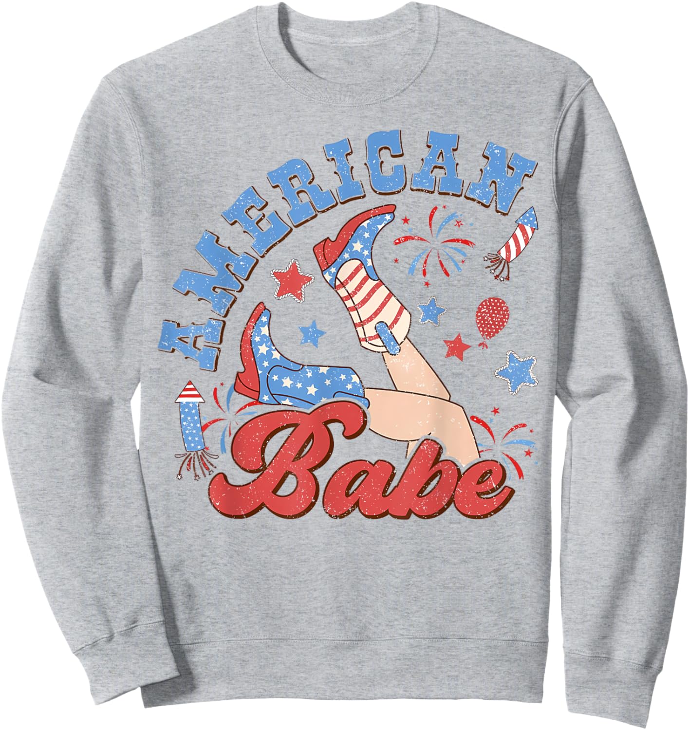 Retro American Girls Babe 4th Of July Western Cowgirl Boots Sweatshirt - Sweatshirt | Ash