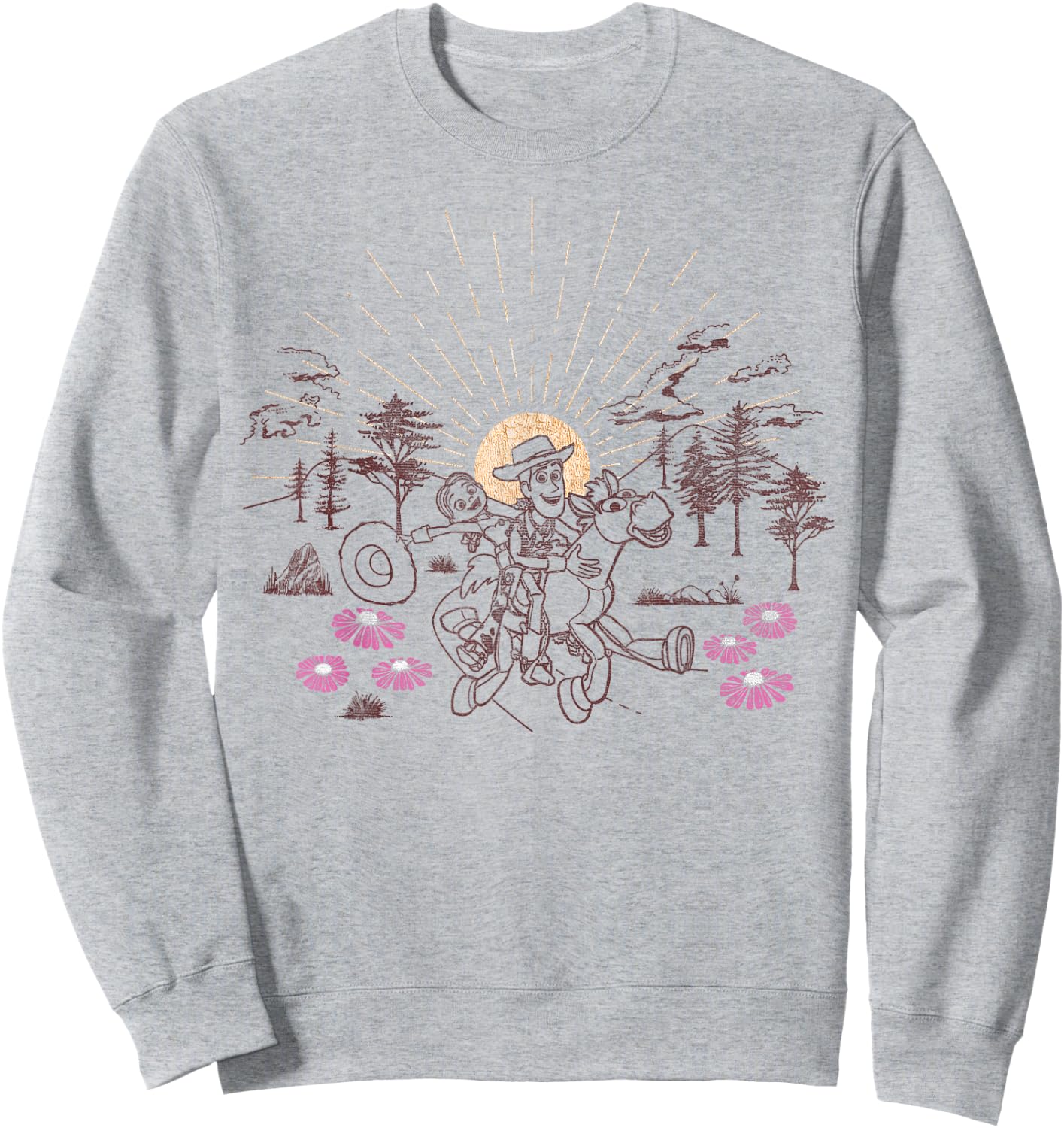 Disney Pixar Toy Story Woody Jessie Bullseye Line Art Sweatshirt - Sweatshirt | Ash