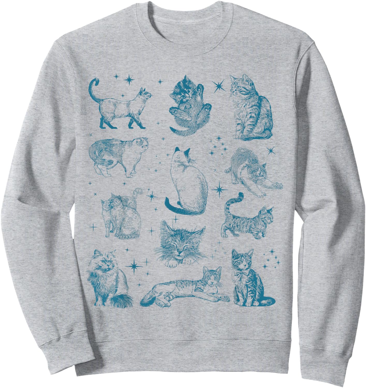 Vintage 90s Tattoo Cat Retro Kitten Nature Cat Lover Cat Mom , Small, White Sweatshirt - Sweatshirt | Ash