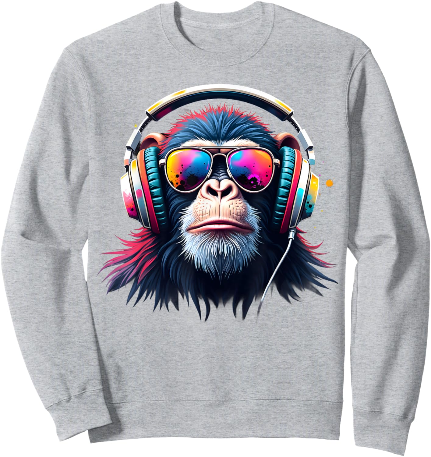 Colourful Monkey With Headphones & Glasses Musical Monkey Sweatshirt - Sweatshirt | Ash