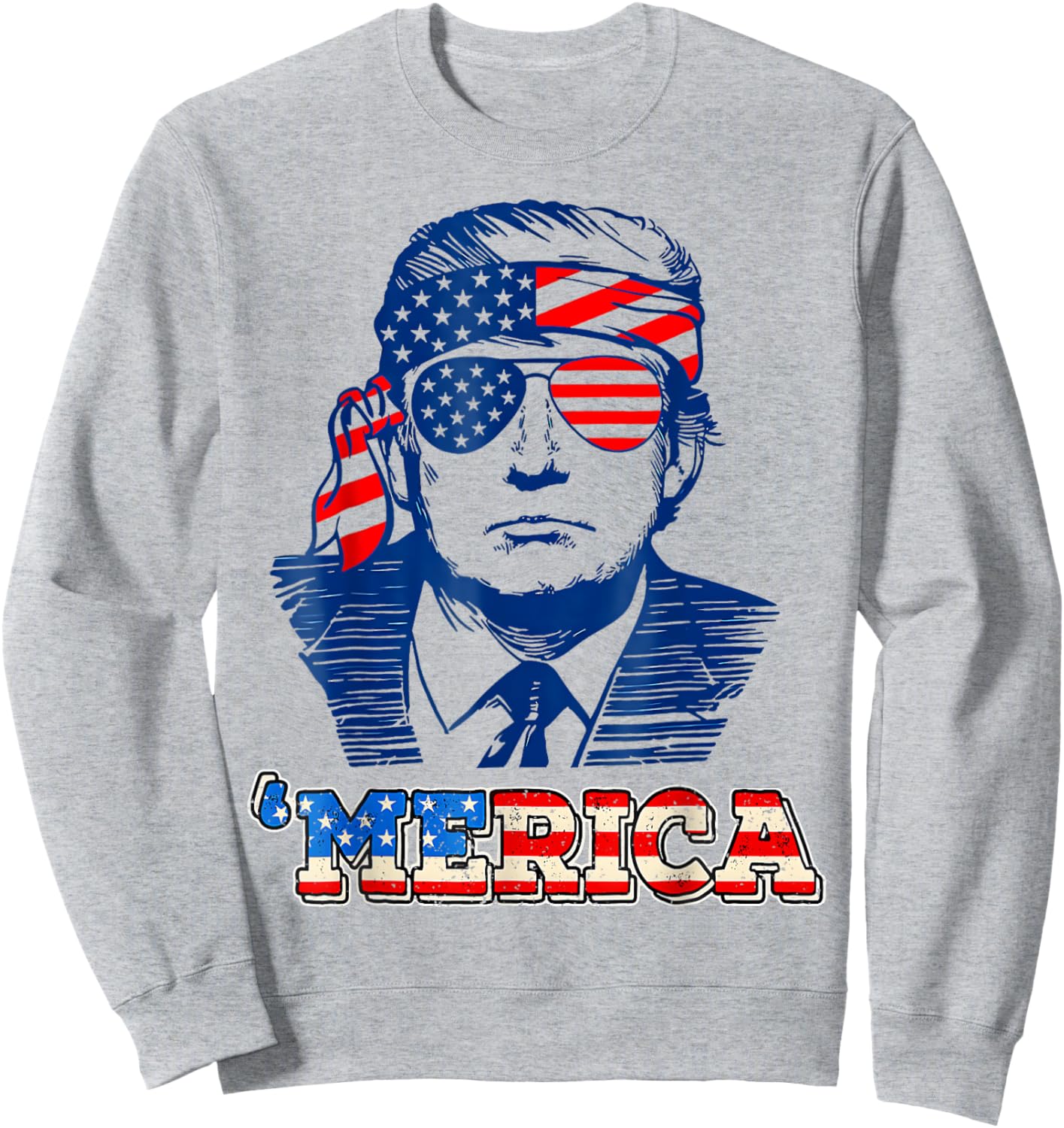 'MERICA TRUMP Happy 4th Of July Trump American Flag Women Girls Kids Men Sweatshirt - Sweatshirt | Ash
