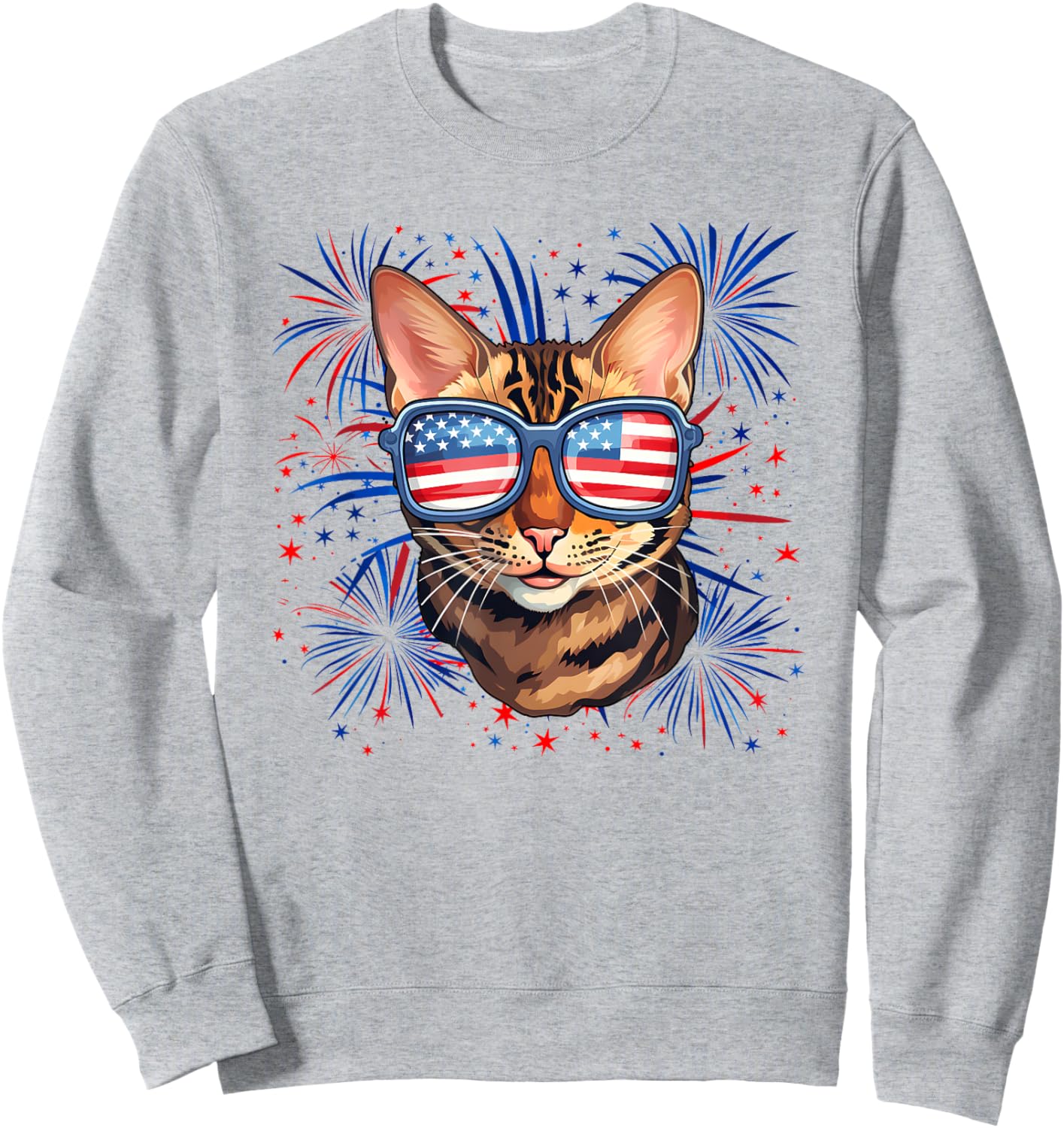 American 4th of July Bengal Cat Kids Men Sweatshirt - Sweatshirt | Ash