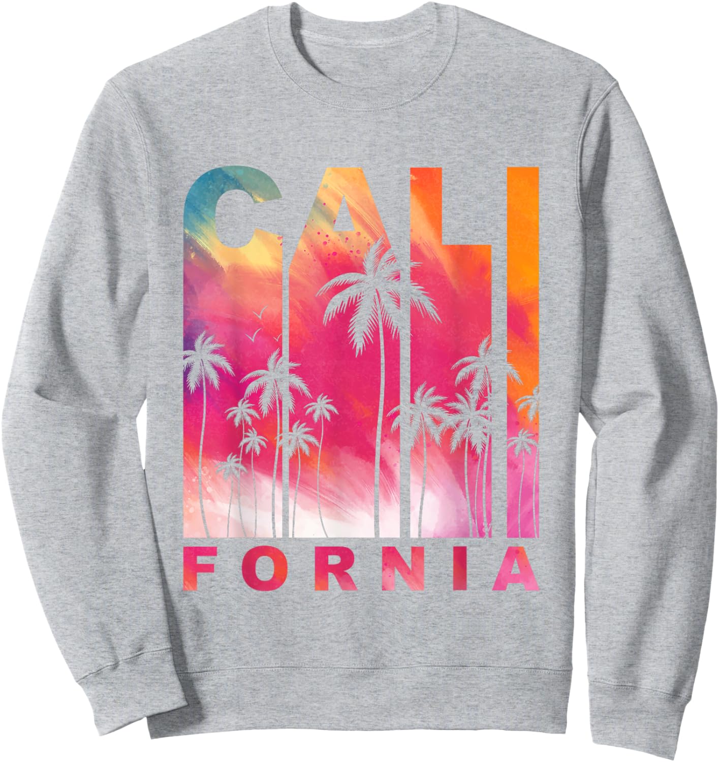 Summer Vacation Palm Trees CA Vintage Tropical California Sweatshirt - Sweatshirt | Ash