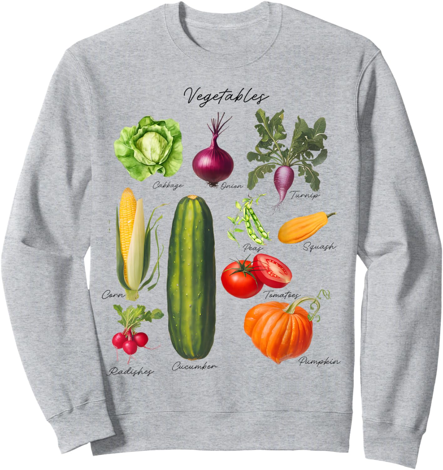 Vintage Vegetables 90s Nostalgia Retro Food Graphic Sweatshirt - Sweatshirt | Ash
