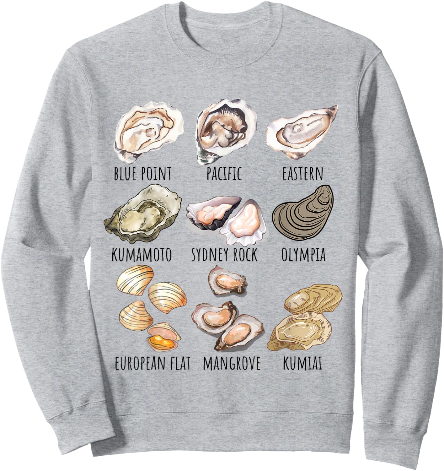 Different Type of Oysters Breed Collection,Cute Oyster Lover Sweatshirt - Sweatshirt | Ash