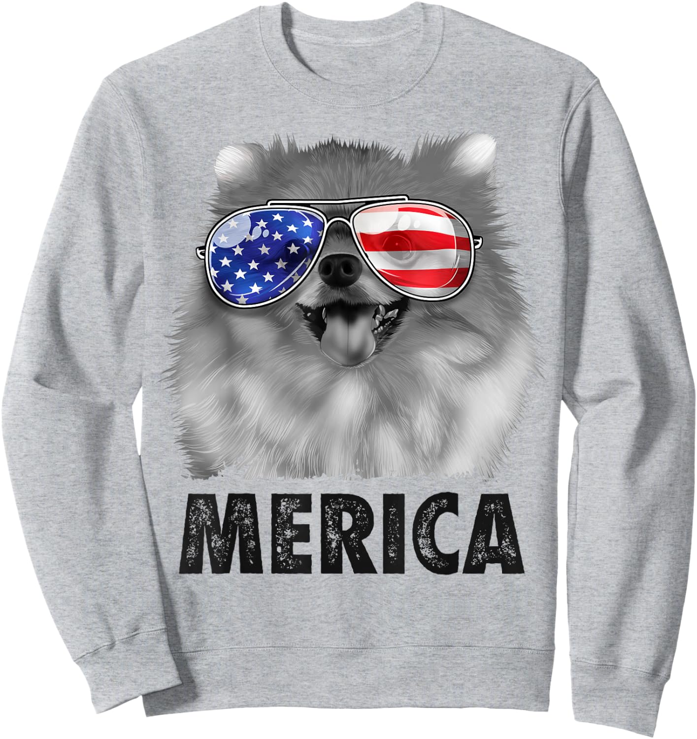 Pomeranian 4th of July Merica Men American Flag Pom Dog Sweatshirt - Sweatshirt | Ash